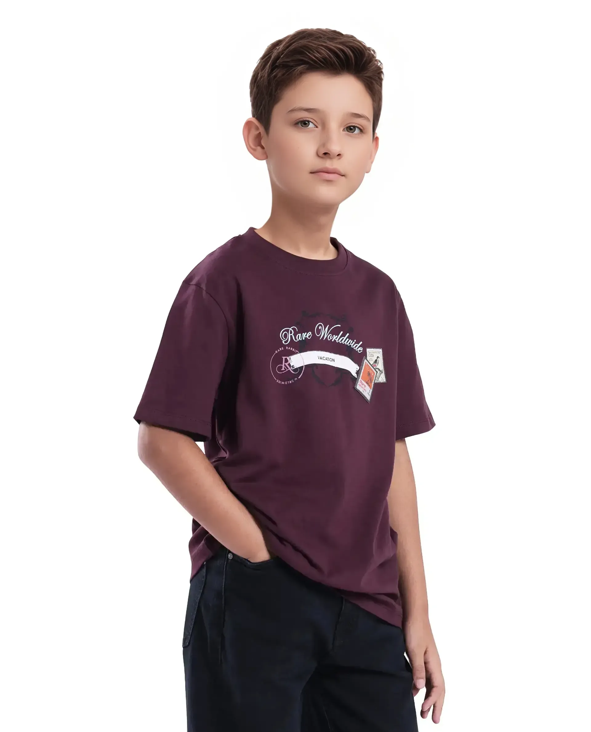 Rare Ones Kids Marn Maroon Cotton Blend Half Sleeve Slip-On Printed Regular Fit T-Shirt - Image 7