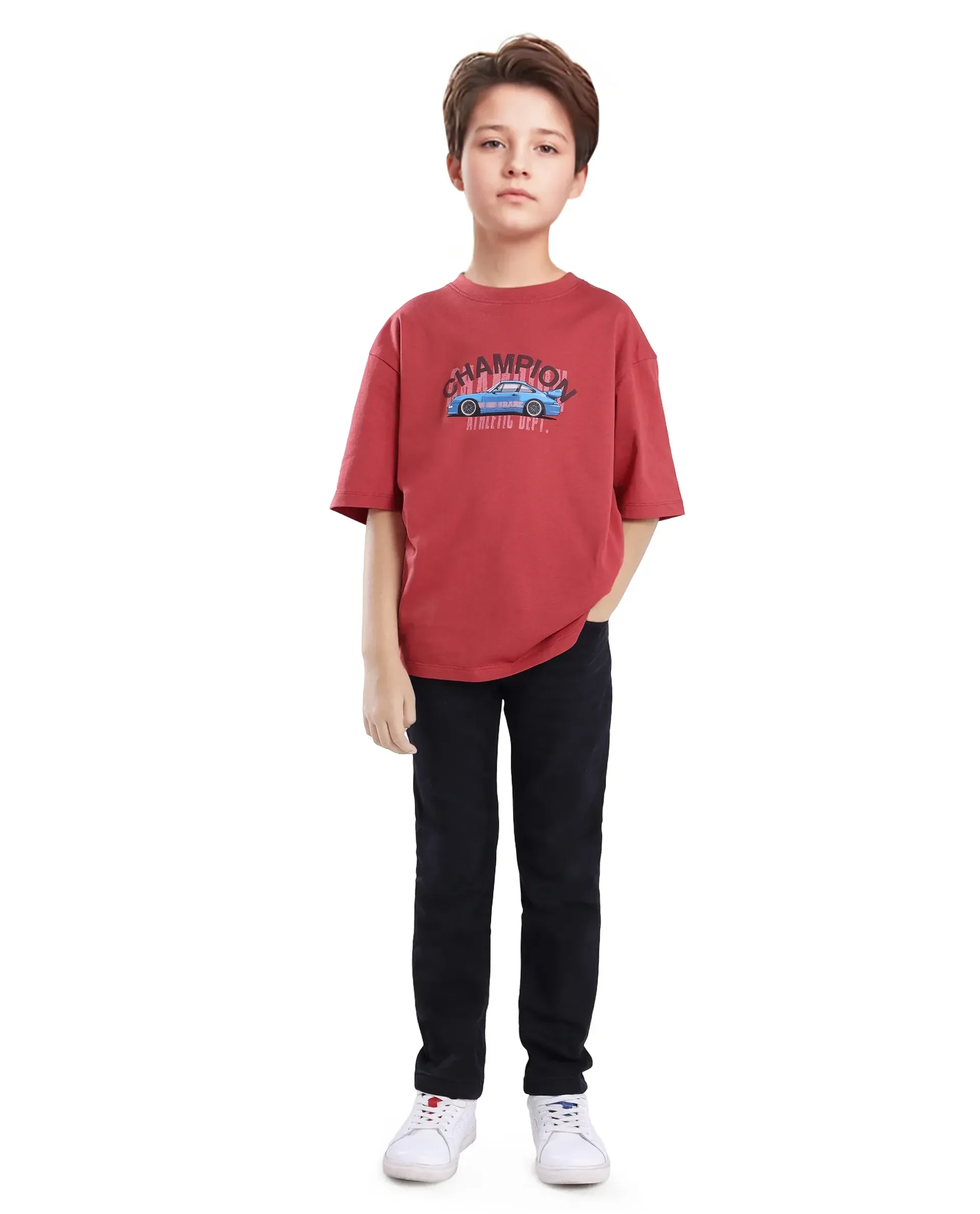 Rare Ones Kids Max Dusky Red Cotton Printed Slip-On Oversized Fit T-Shirt - Image 2