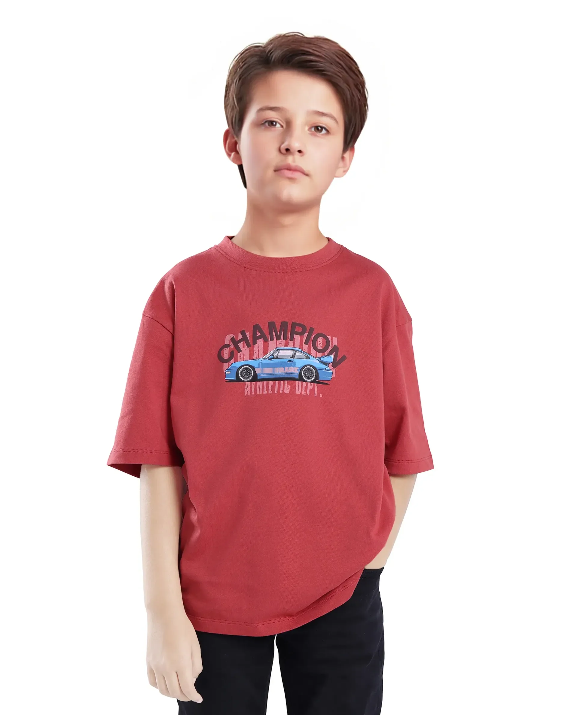 Rare Ones Kids Max Dusky Red Cotton Printed Slip-On Oversized Fit T-Shirt - Image 3