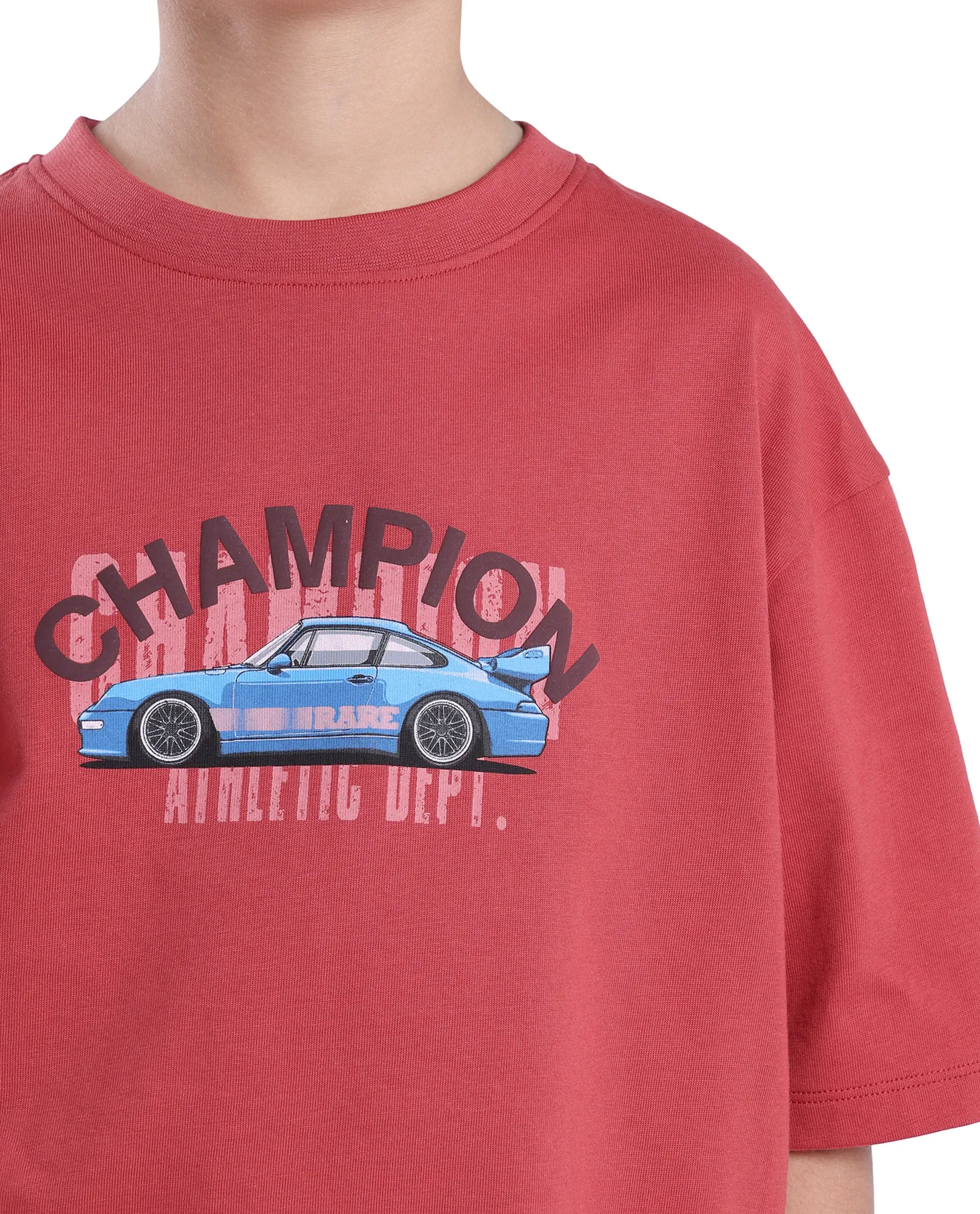 Rare Ones Kids Max Dusky Red Cotton Printed Slip-On Oversized Fit T-Shirt - Image 4
