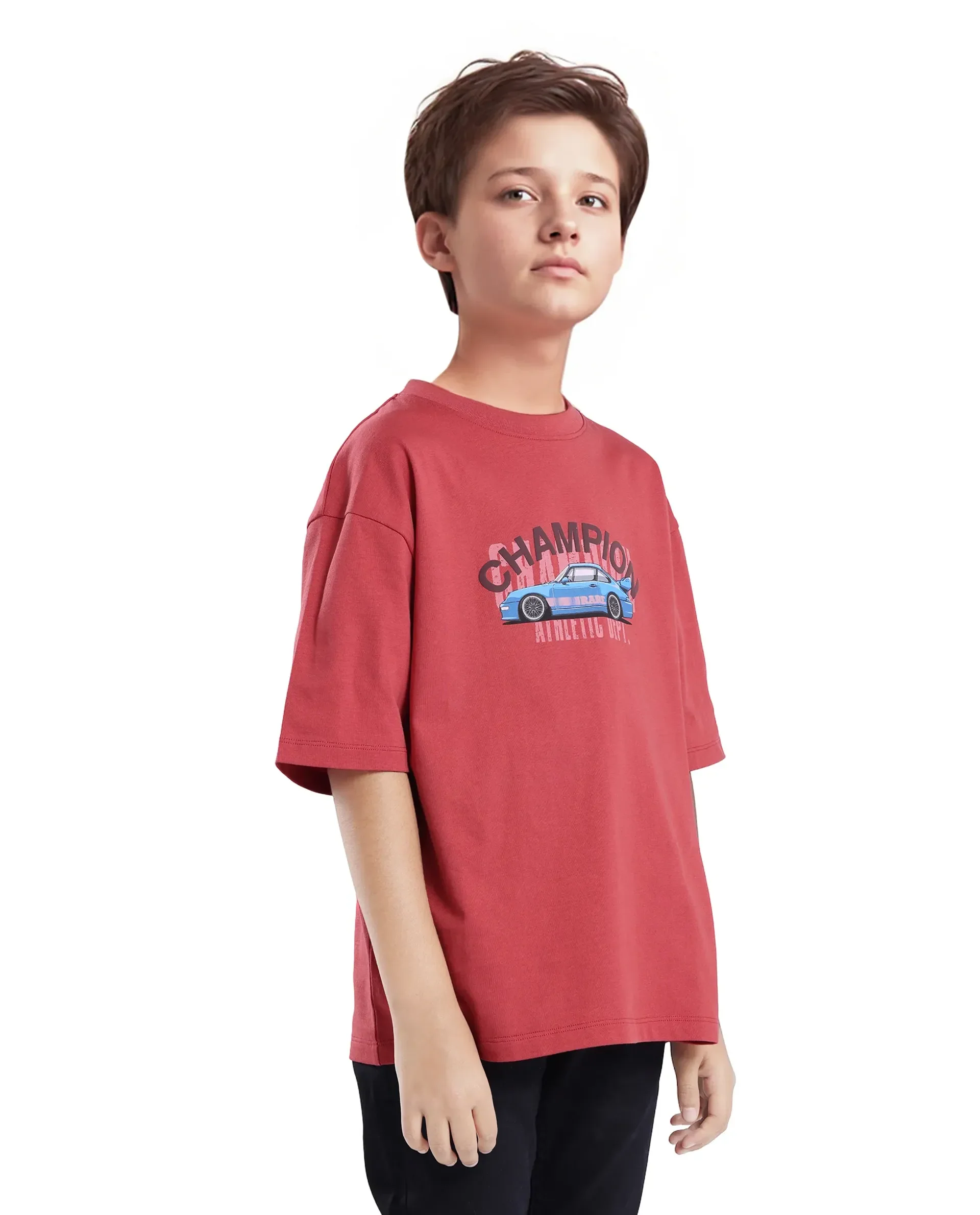 Rare Ones Kids Max Dusky Red Cotton Printed Slip-On Oversized Fit T-Shirt - Image 6