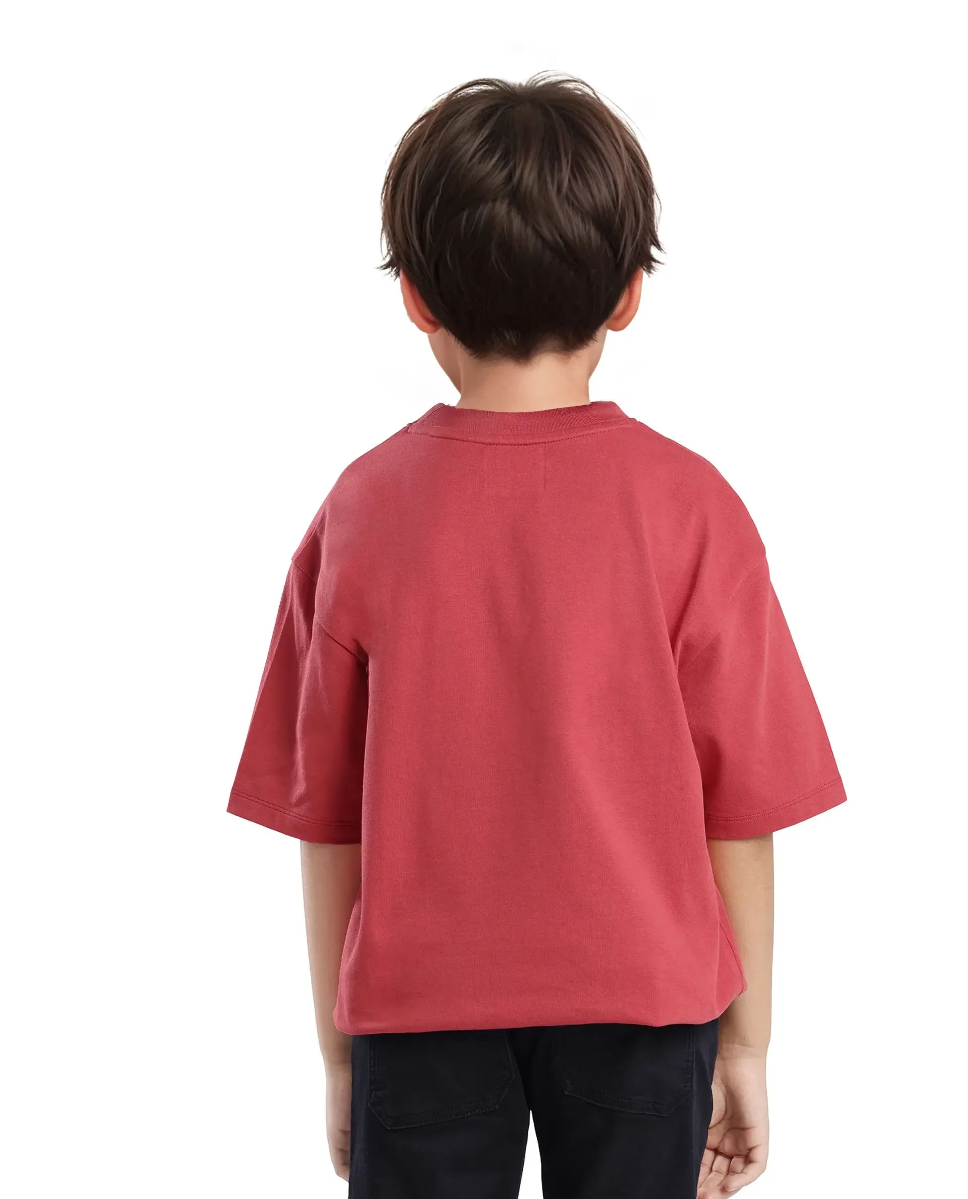 Rare Ones Kids Max Dusky Red Cotton Printed Slip-On Oversized Fit T-Shirt - Image 7