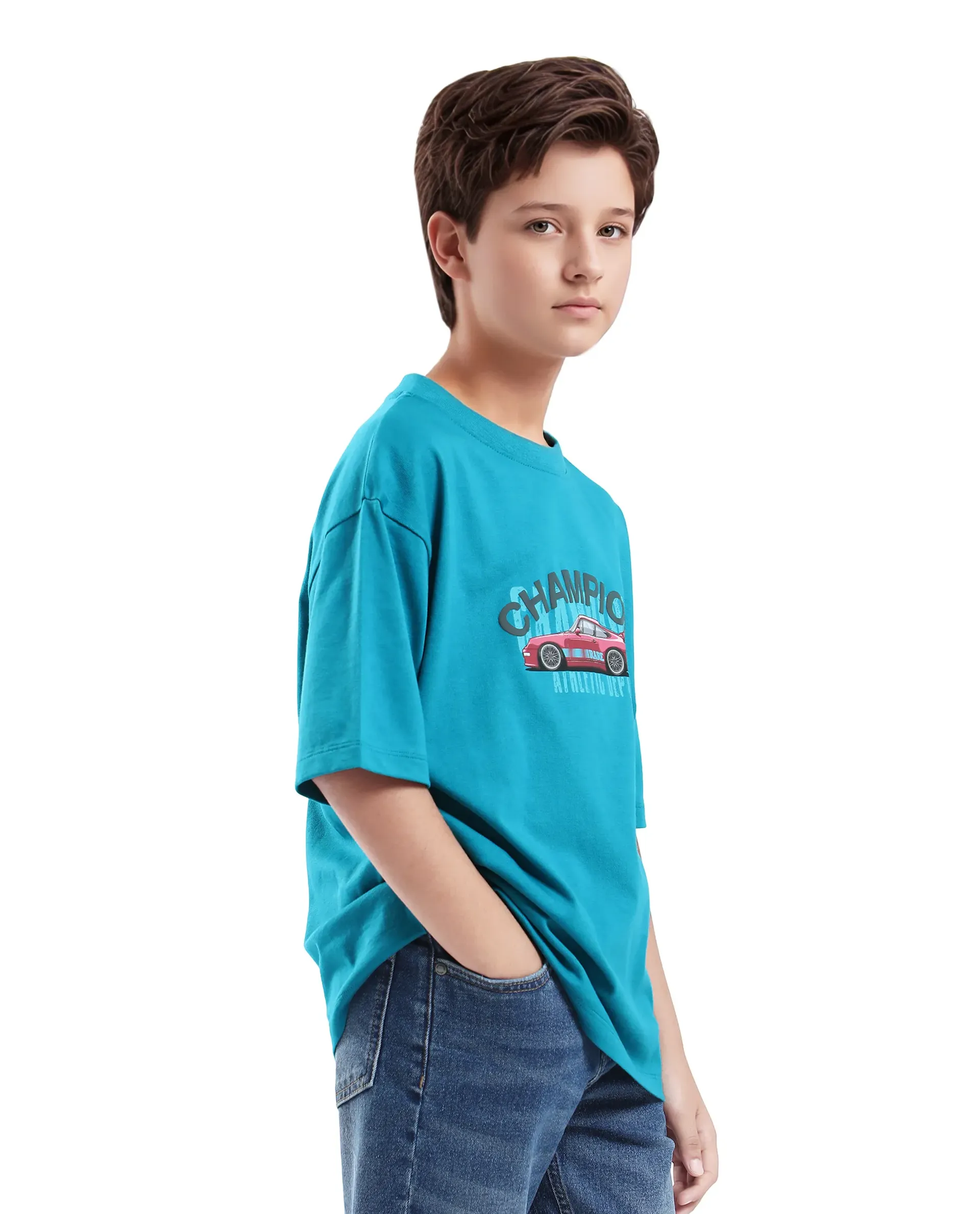 Rare Ones Kids Max Turq Cotton Graphic Print Slip-On Oversized Fit T-Shirt - Image 4