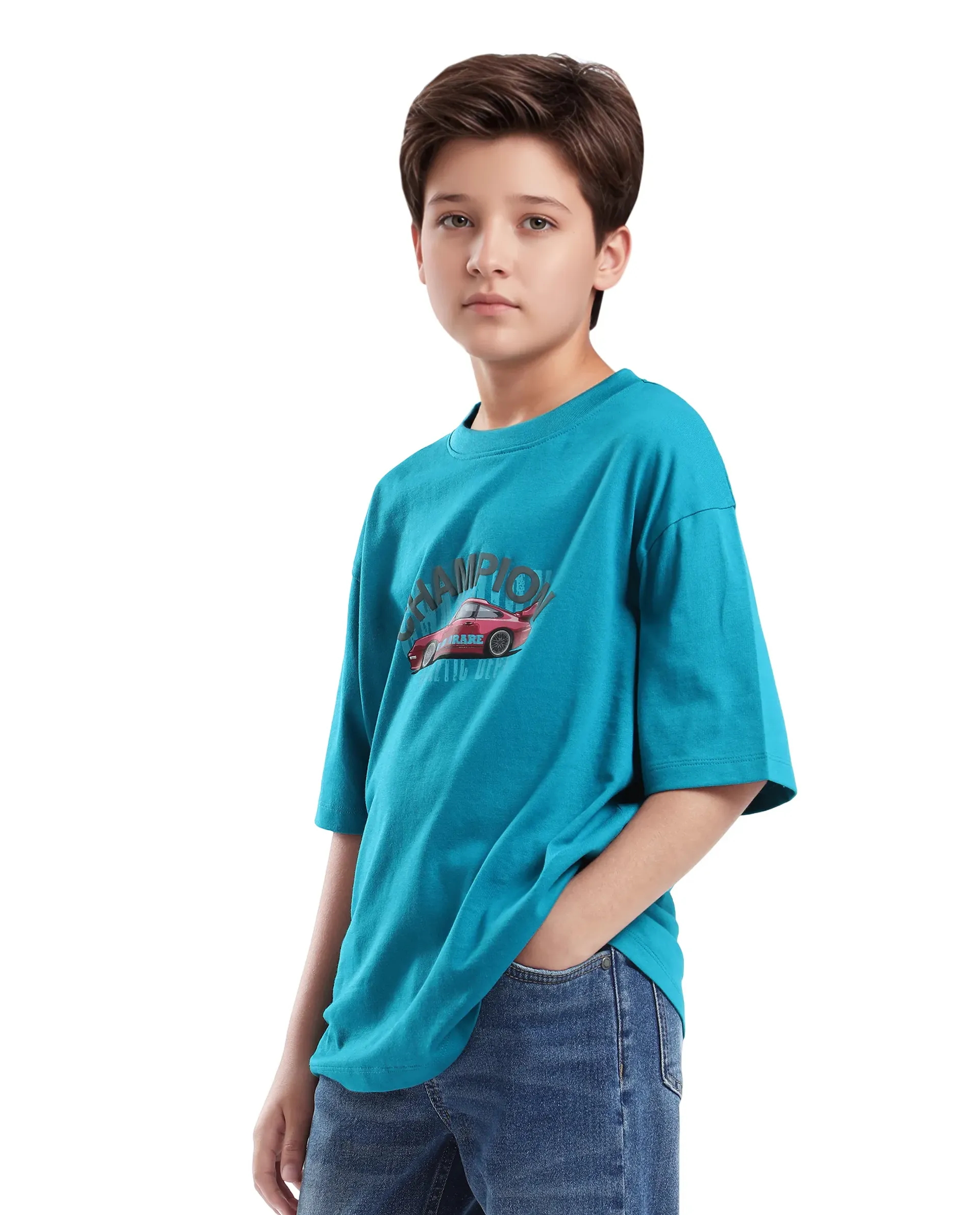 Rare Ones Kids Max Turq Cotton Graphic Print Slip-On Oversized Fit T-Shirt - Image 5