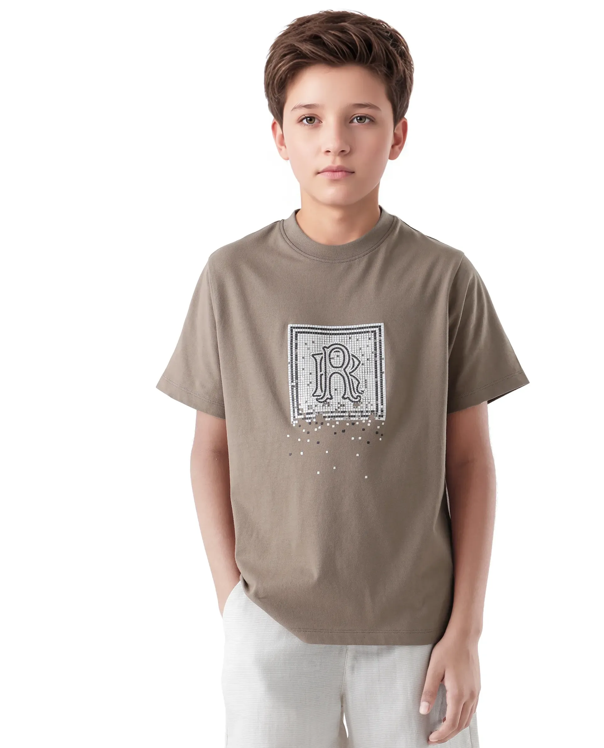 Rare Ones Kids Mezoc-K Light Brown Cotton Printed Slip-On Regular Fit T-Shirt - Image 3