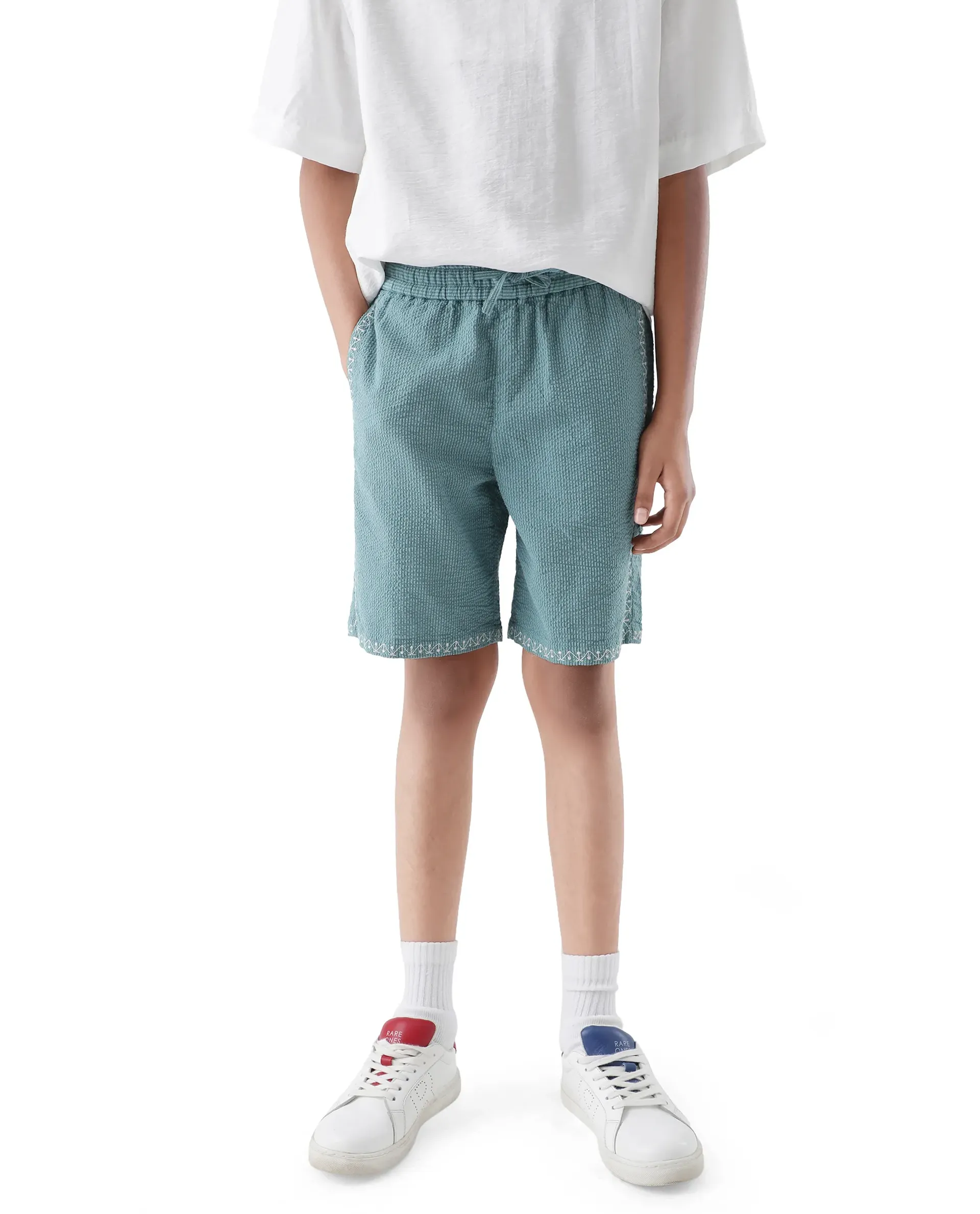 Rare Ones Kids Mixo-B Teal Cotton Fabric Drawstring Closure Regular Fit Shorts - Image 2