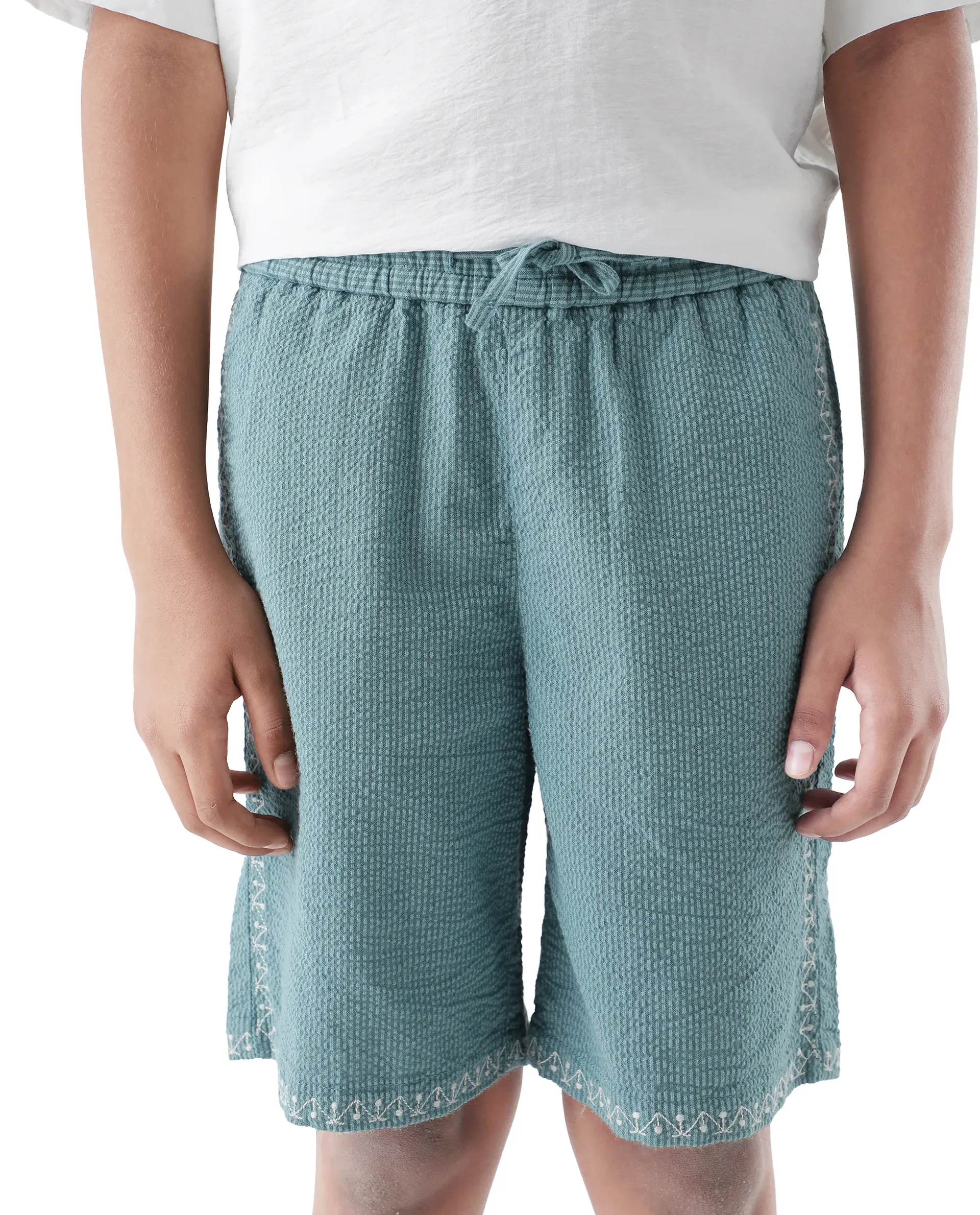 Rare Ones Kids Mixo-B Teal Cotton Fabric Drawstring Closure Regular Fit Shorts - Image 3