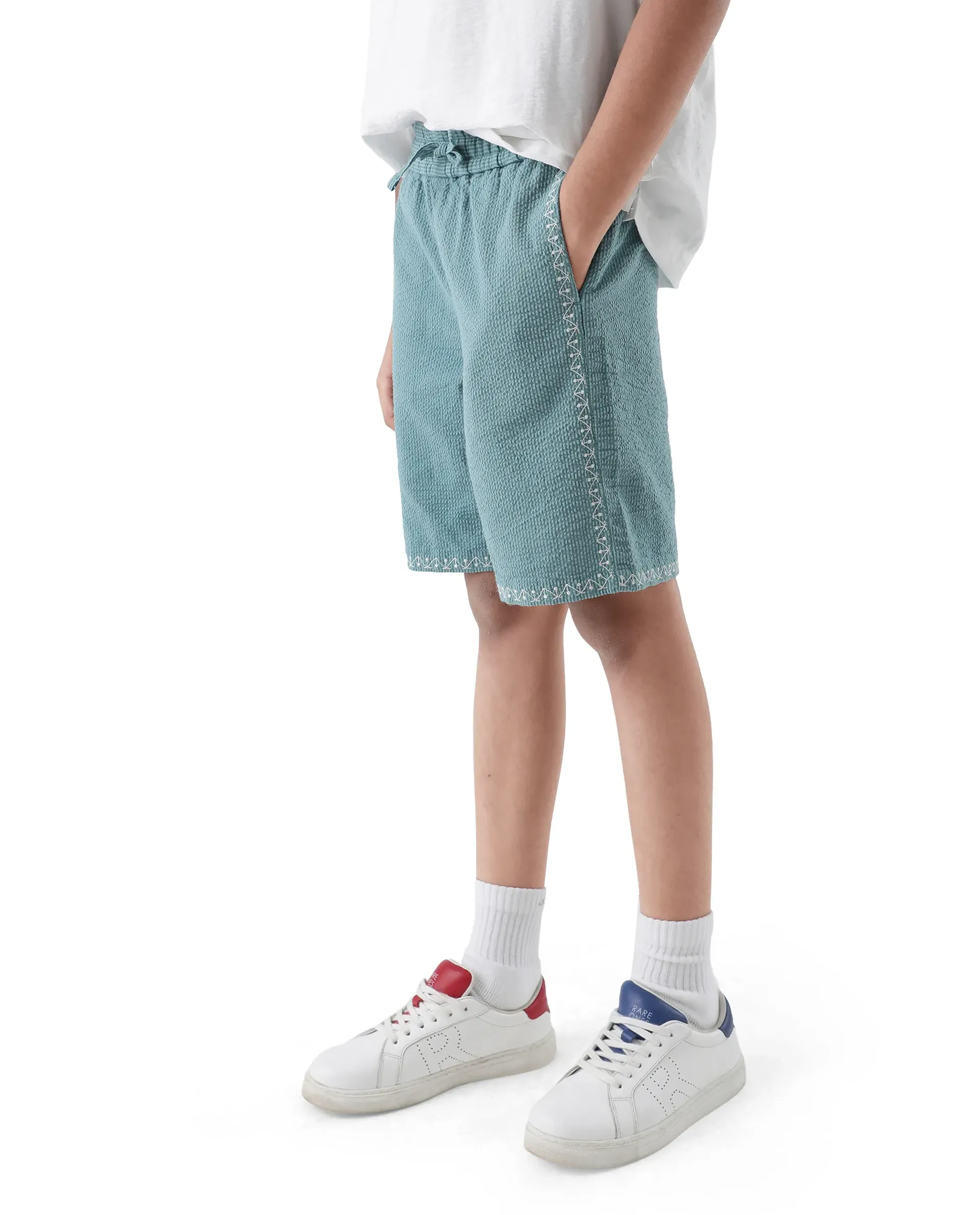 Rare Ones Kids Mixo-B Teal Cotton Fabric Drawstring Closure Regular Fit Shorts - Image 5