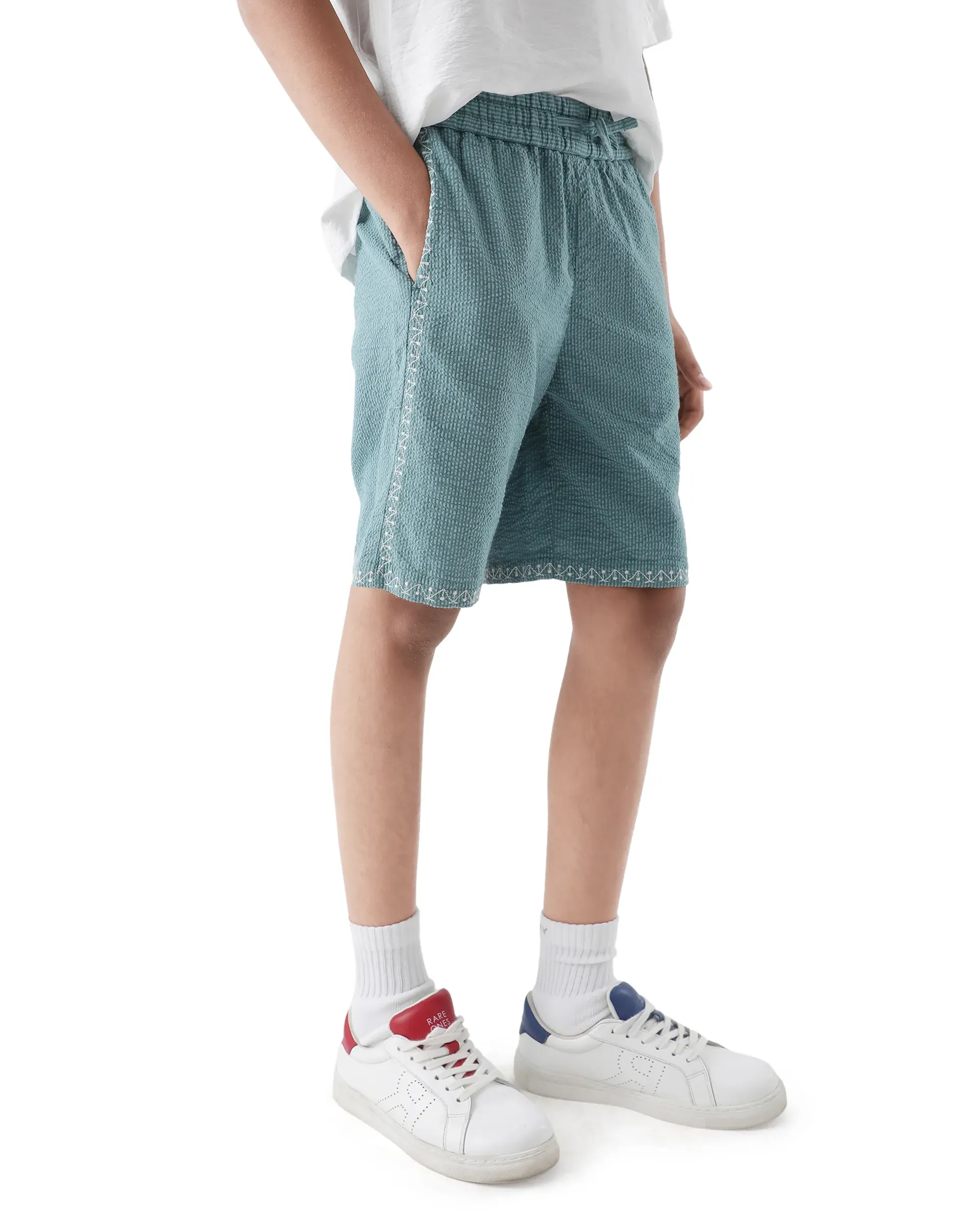 Rare Ones Kids Mixo-B Teal Cotton Fabric Drawstring Closure Regular Fit Shorts - Image 6