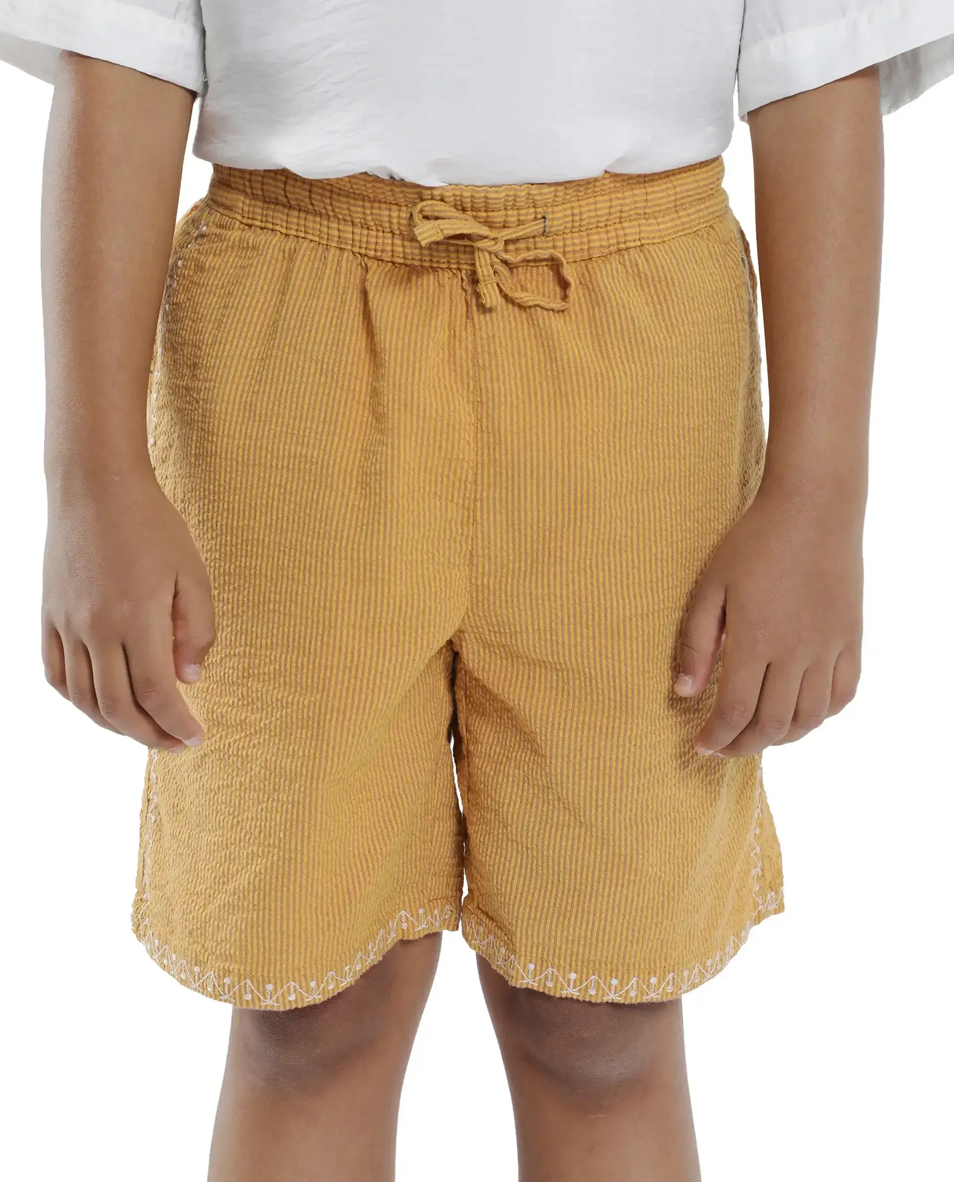 Rare Ones Kids Mixo-B Yellow Cotton Fabric Drawstring Closure Regular Fit Shorts - Image 2