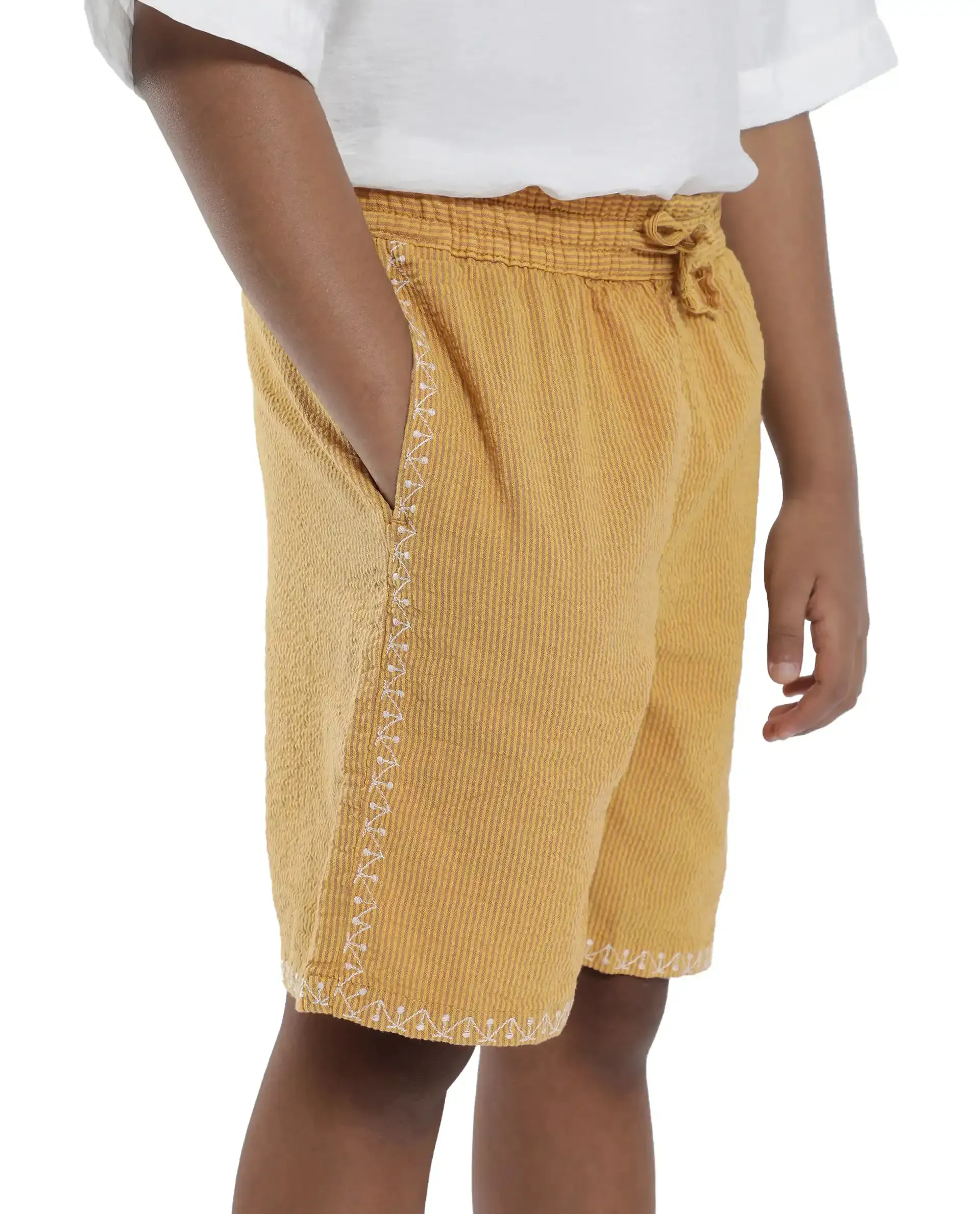 Rare Ones Kids Mixo-B Yellow Cotton Fabric Drawstring Closure Regular Fit Shorts - Image 3