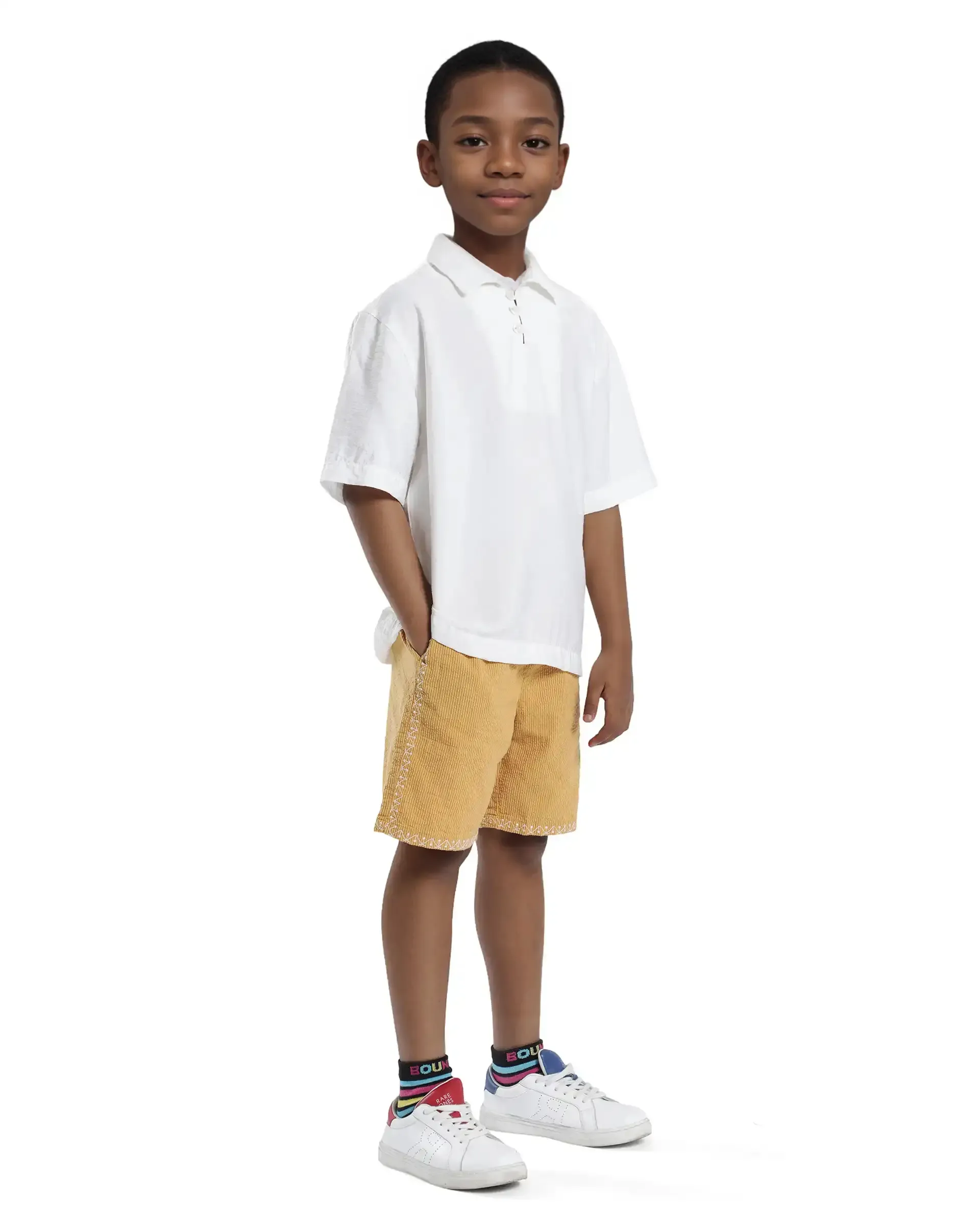 Rare Ones Kids Mixo-B Yellow Cotton Fabric Drawstring Closure Regular Fit Shorts - Image 4