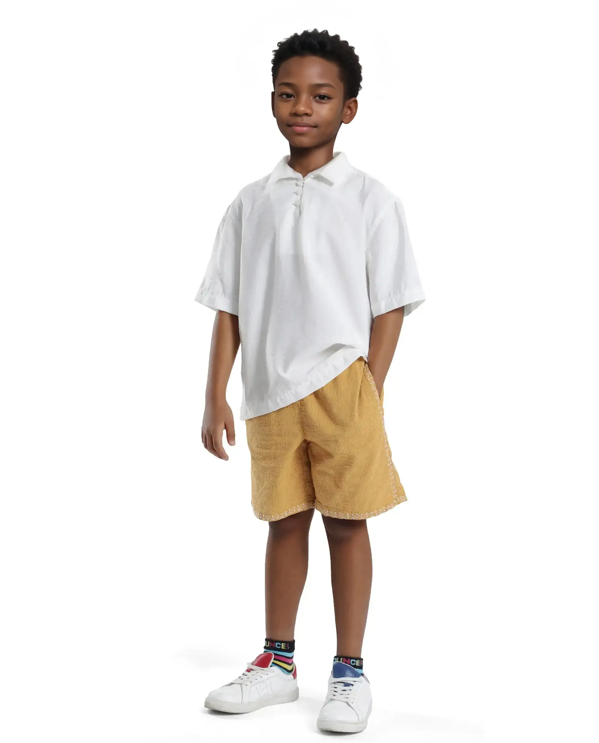 Rare Ones Kids Mixo-B Yellow Cotton Fabric Drawstring Closure Regular Fit Shorts - Image 5