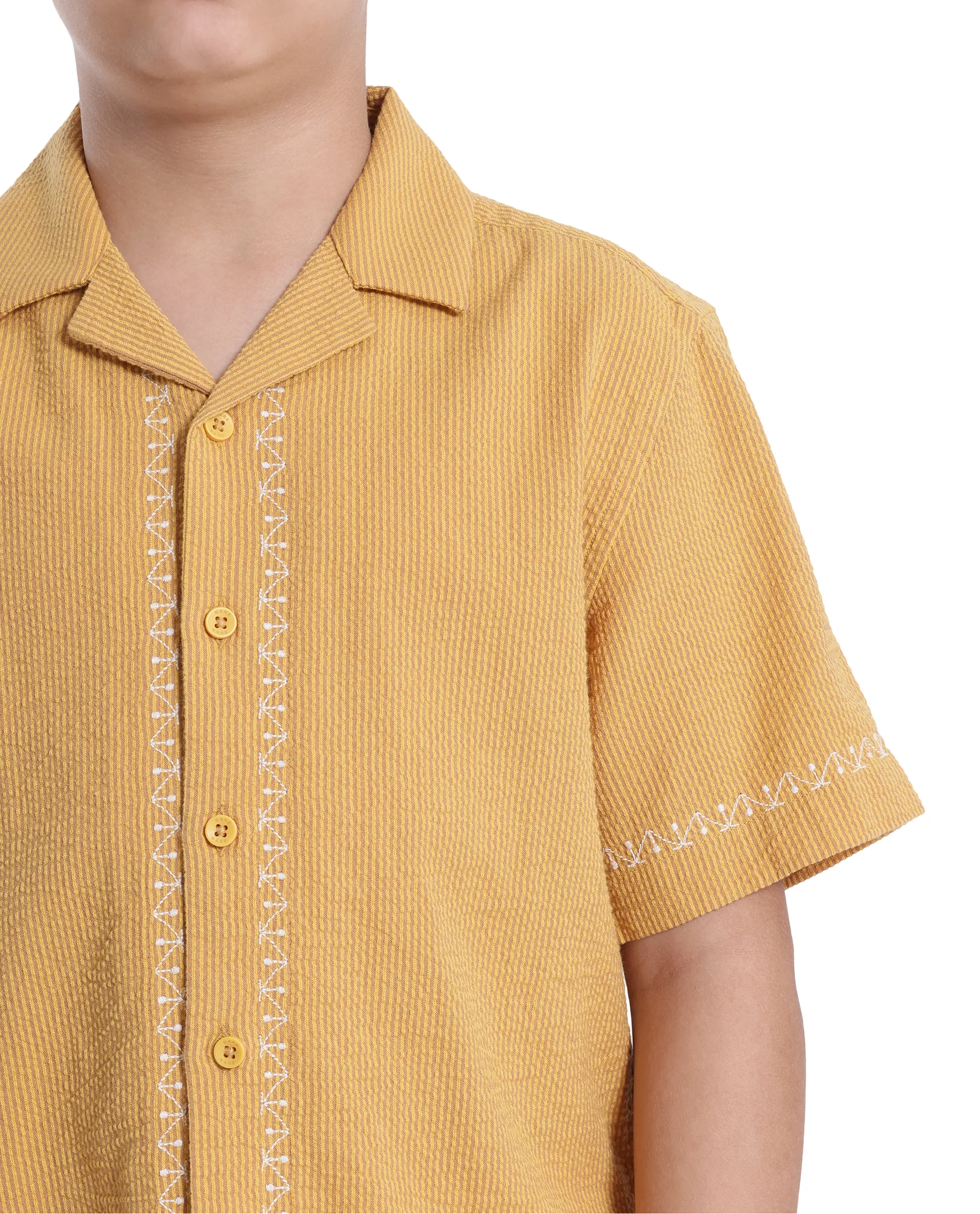 Rare Ones Kids Mixo-S Mustard Cotton Half Sleeve Embroidered Boxy Fit Shirt - Image 5