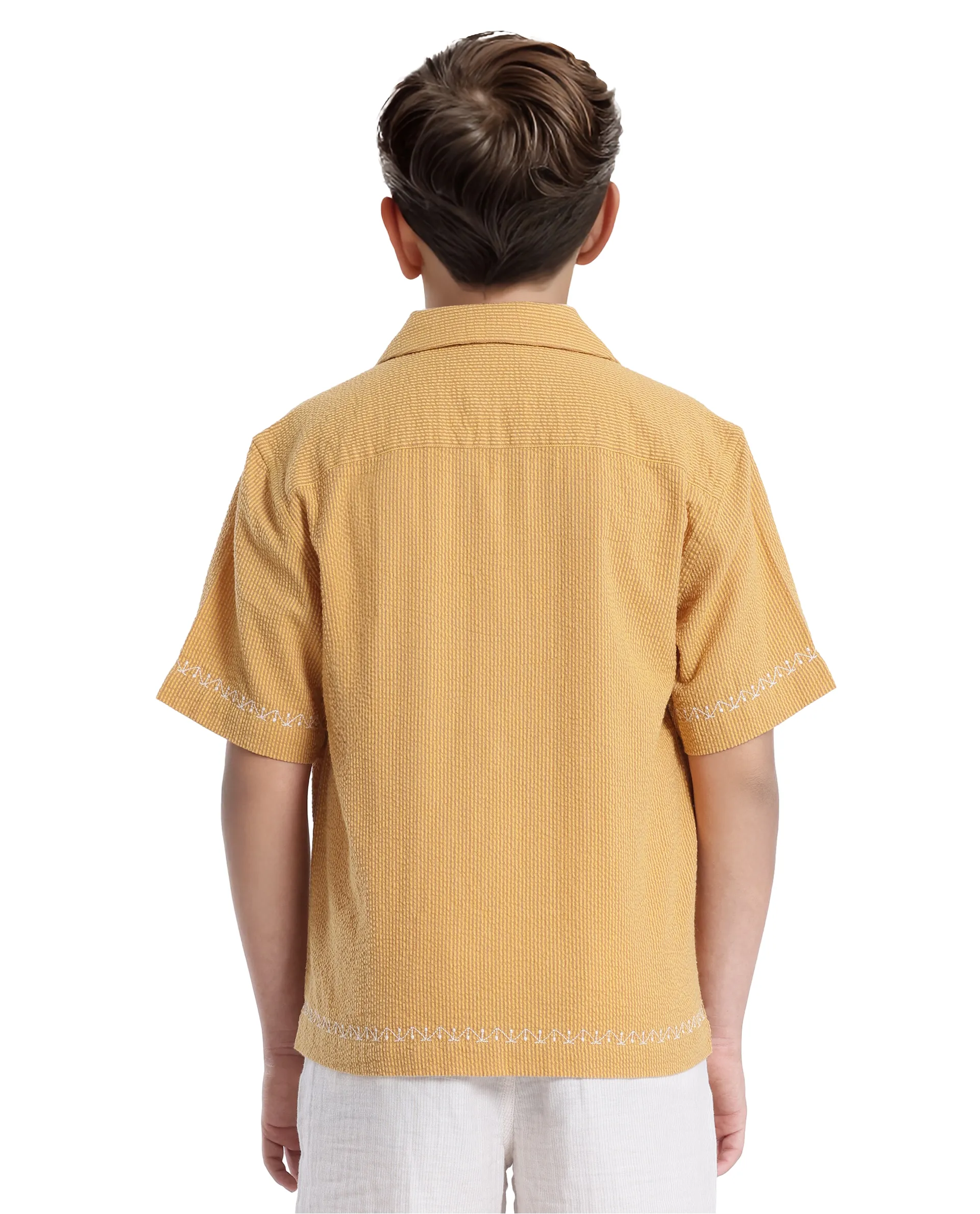 Rare Ones Kids Mixo-S Mustard Cotton Half Sleeve Embroidered Boxy Fit Shirt - Image 8