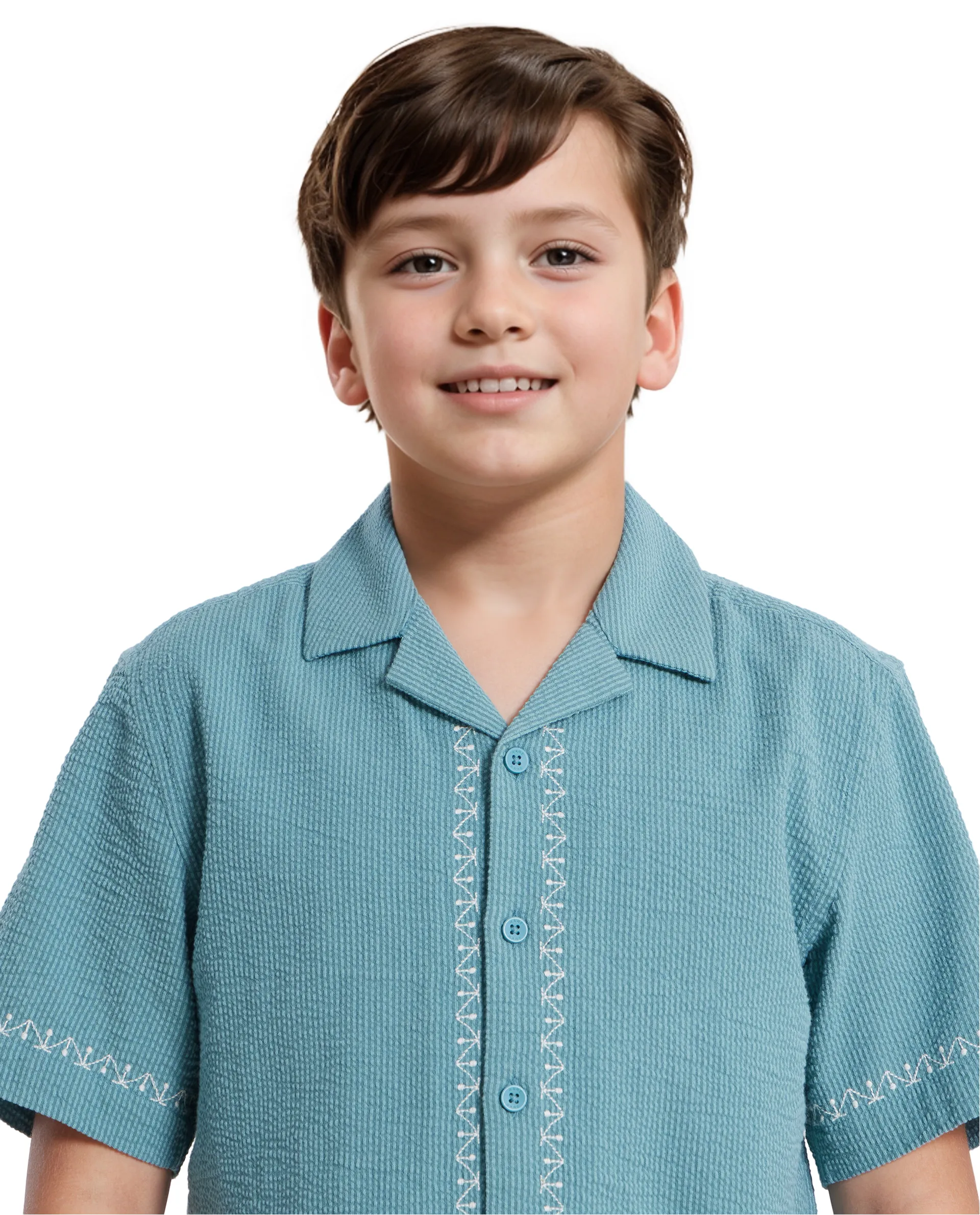 Rare Ones Kids Mixo-S Teal Cotton Half Sleeve Embroidered Boxy Fit Shirt - Image 3