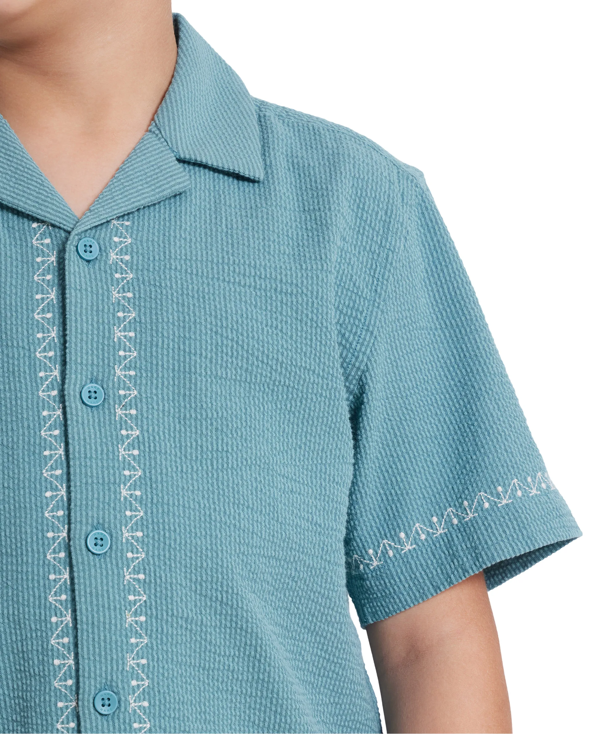 Rare Ones Kids Mixo-S Teal Cotton Half Sleeve Embroidered Boxy Fit Shirt - Image 4