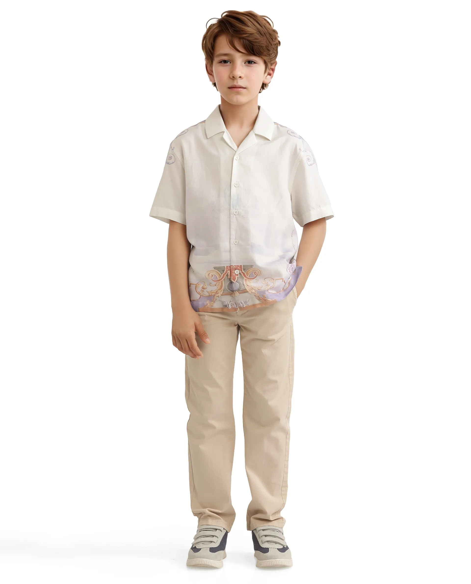 Rare Ones Kids Mysk Off White Viscose Blend Printed Button Closure Regular Fit Shirt - Image 2