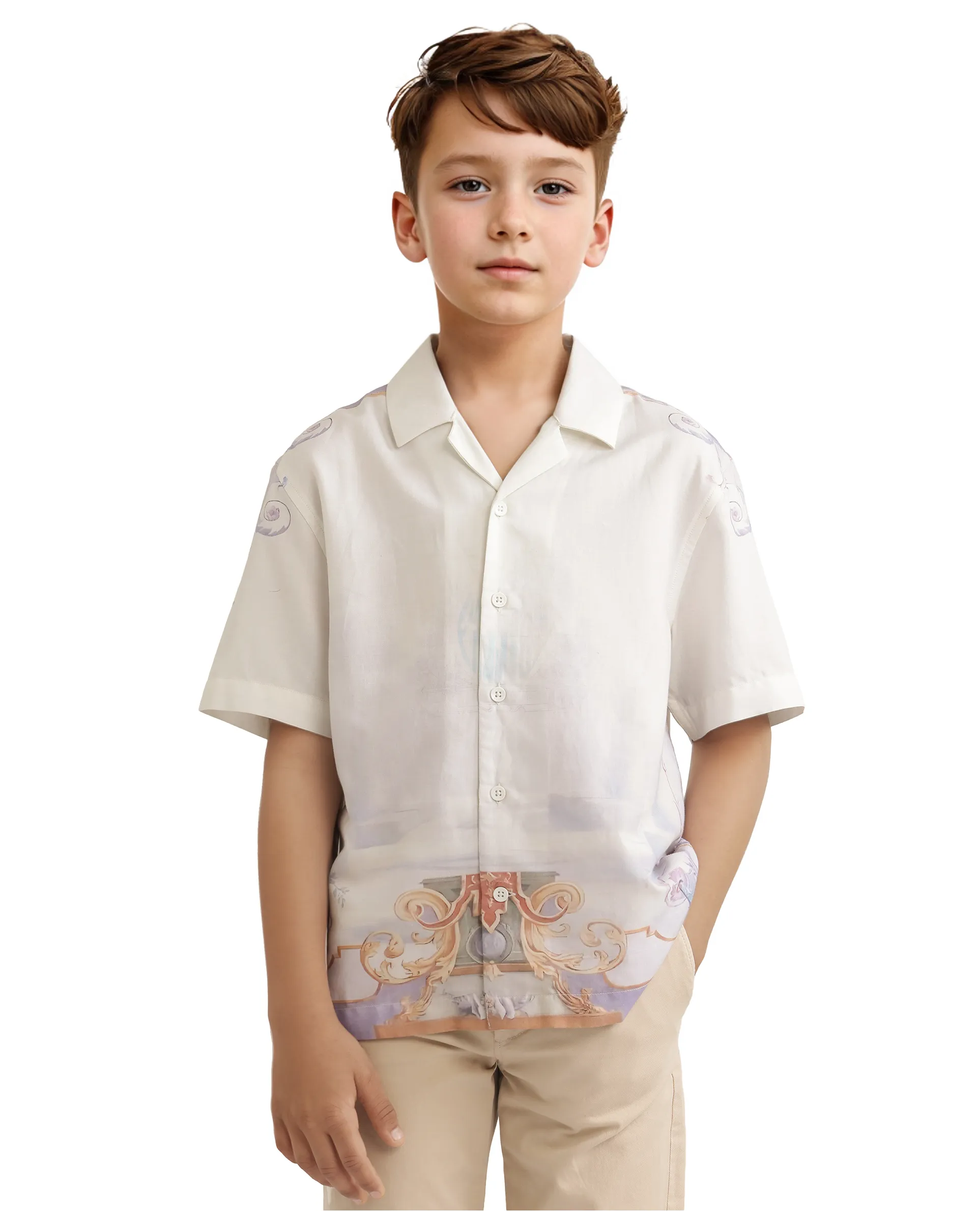 Rare Ones Kids Mysk Off White Viscose Blend Printed Button Closure Regular Fit Shirt - Image 3