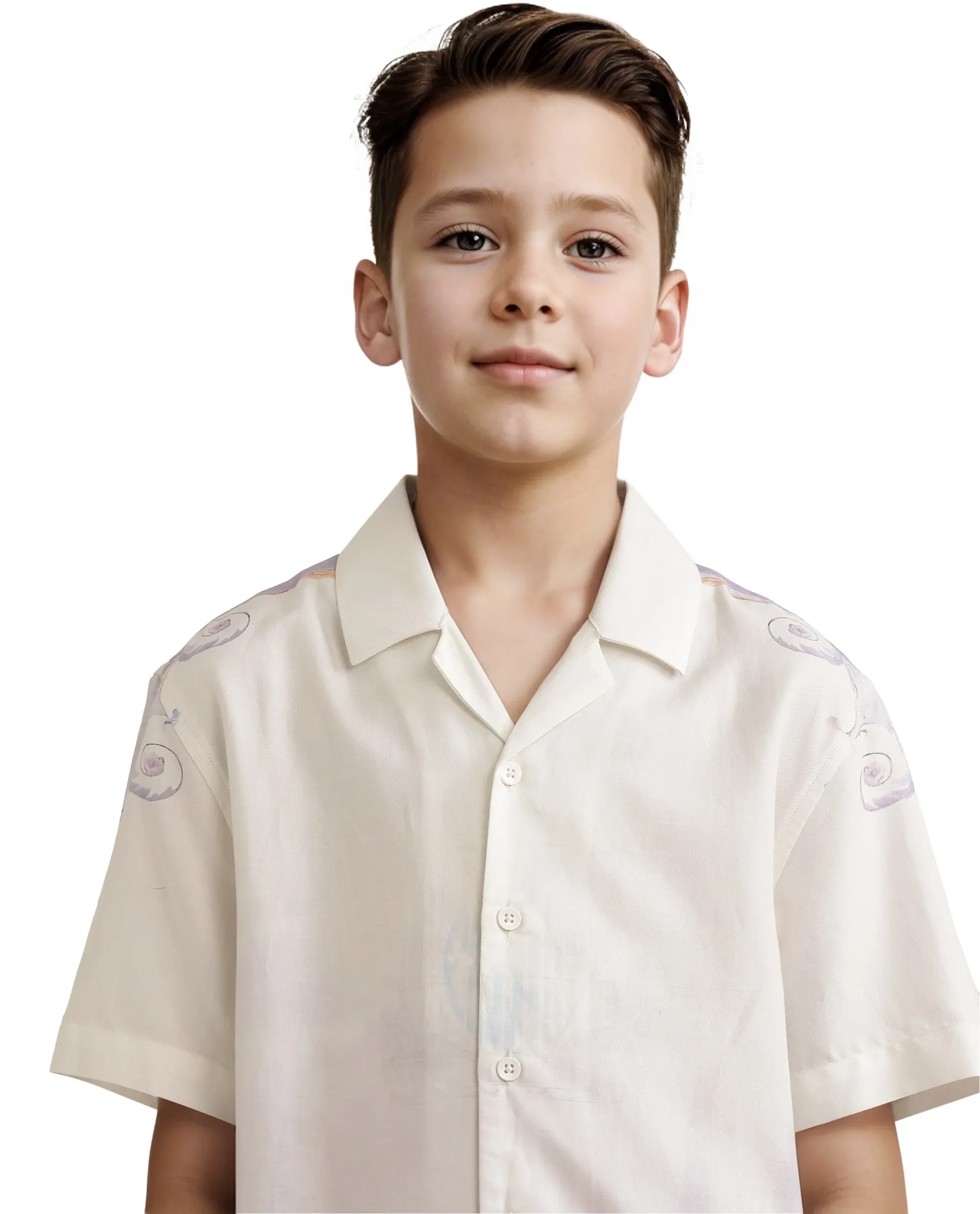 Rare Ones Kids Mysk Off White Viscose Blend Printed Button Closure Regular Fit Shirt - Image 5
