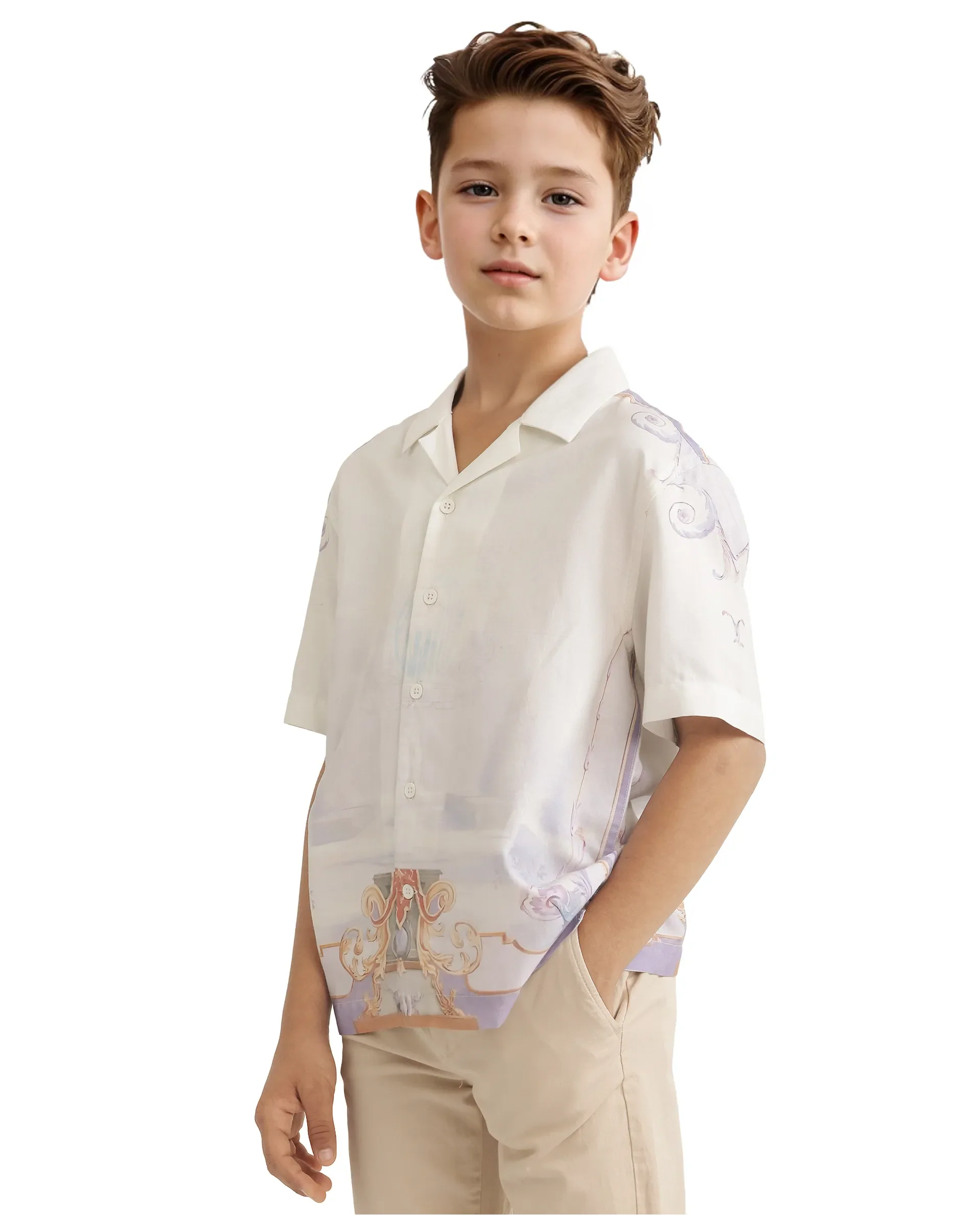 Rare Ones Kids Mysk Off White Viscose Blend Printed Button Closure Regular Fit Shirt - Image 6