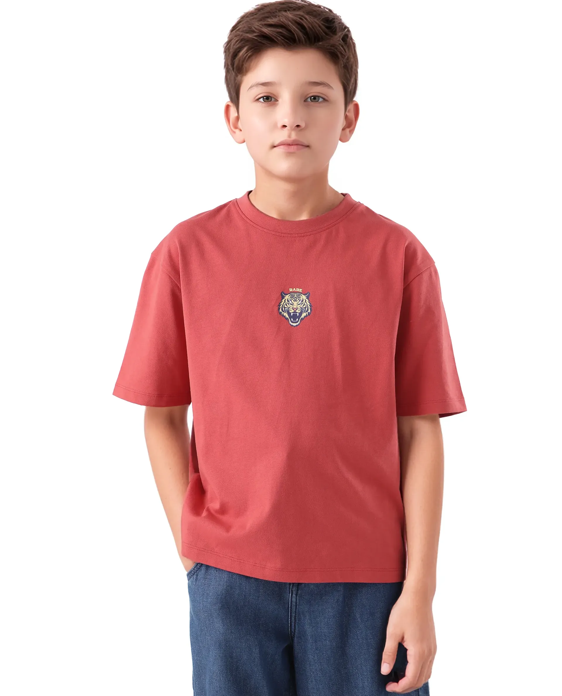 Rare Ones Kids Nate-T Dusky Red Cotton Printed Slip-On Oversized Fit T-Shirt - Image 3