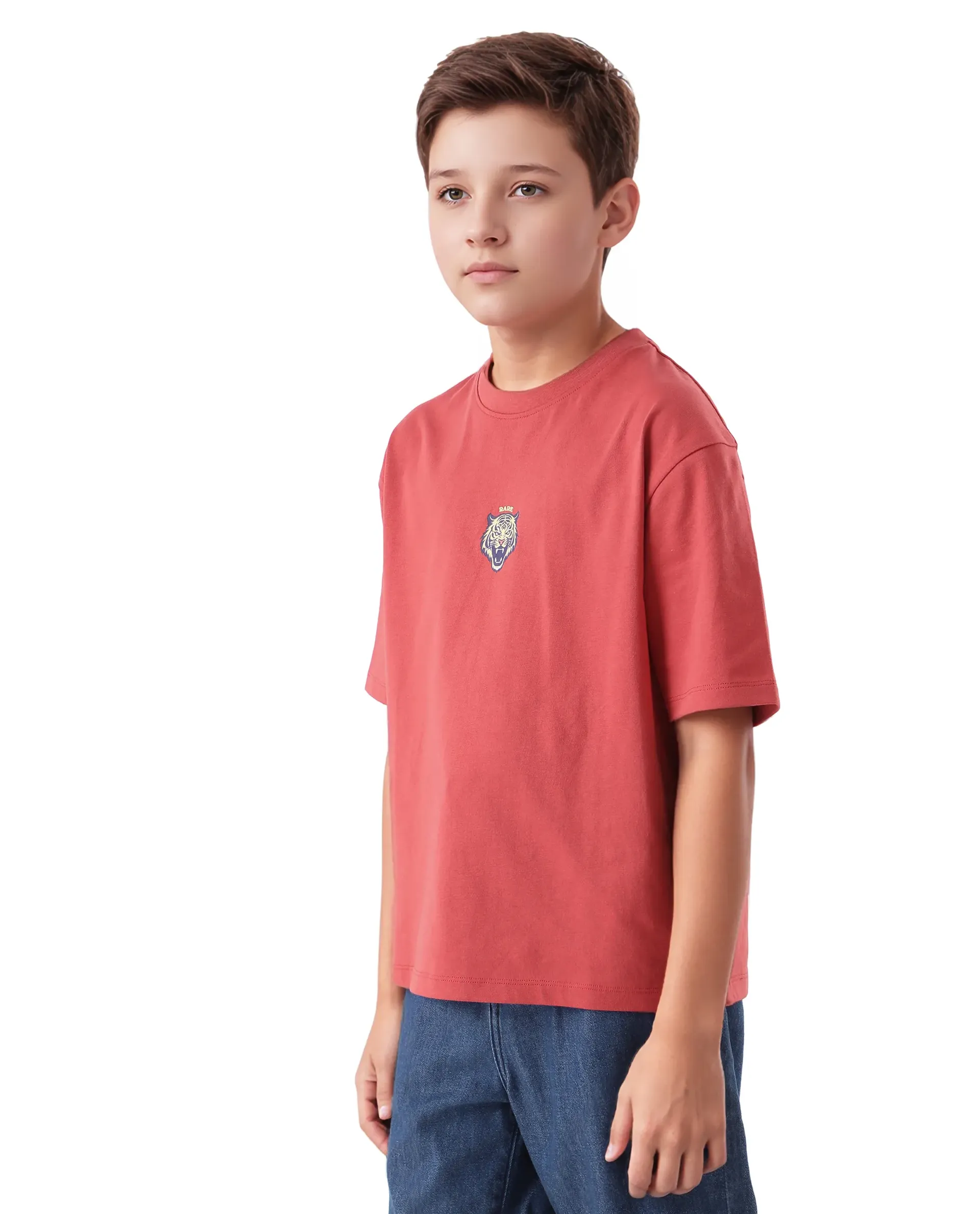 Rare Ones Kids Nate-T Dusky Red Cotton Printed Slip-On Oversized Fit T-Shirt - Image 6