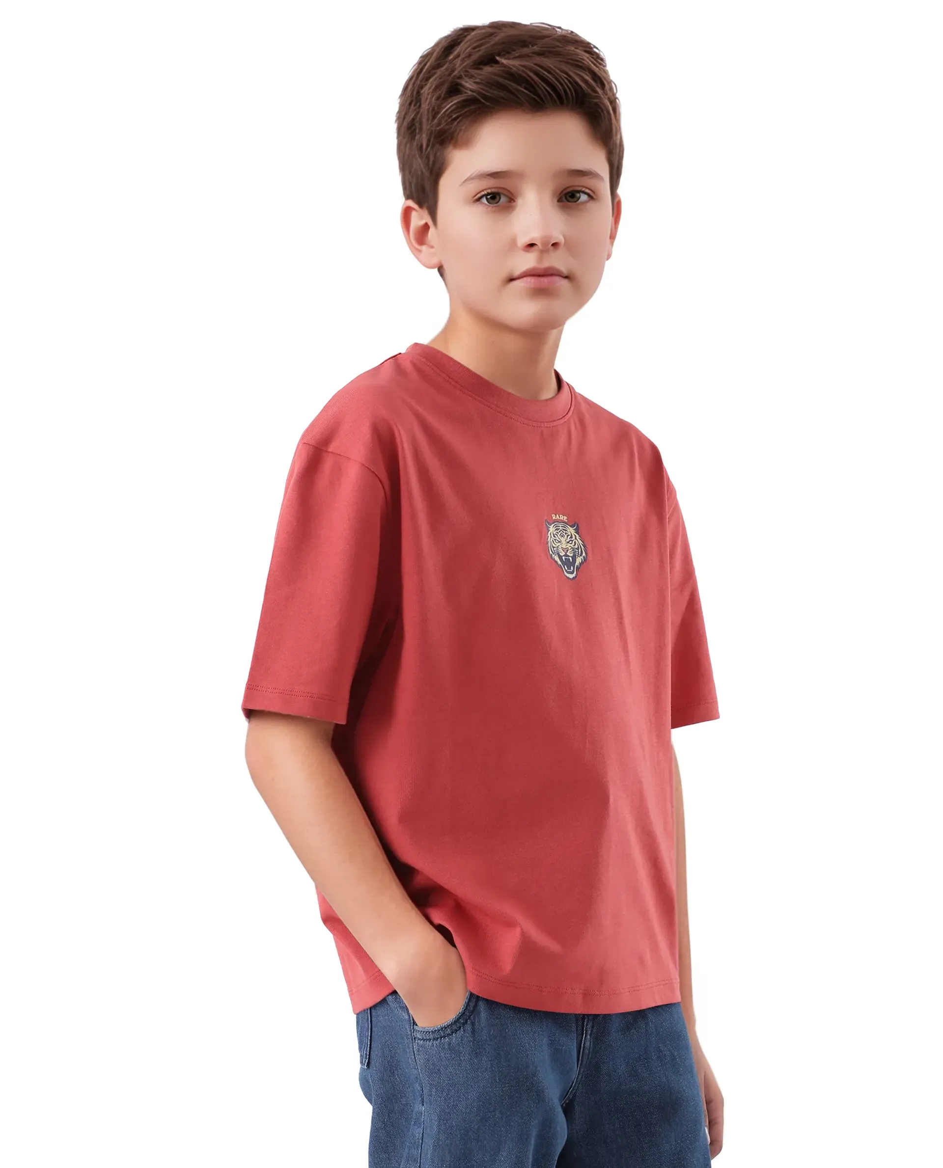 Rare Ones Kids Nate-T Dusky Red Cotton Printed Slip-On Oversized Fit T-Shirt - Image 7