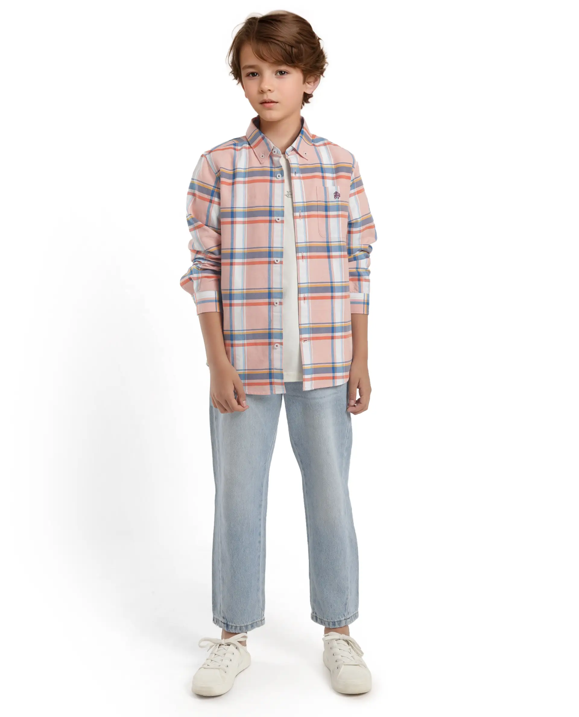 Rare Ones Kids Nes Pink Cotton Full Sleeves Button Down Regular Fit Checked Shirt - Image 2