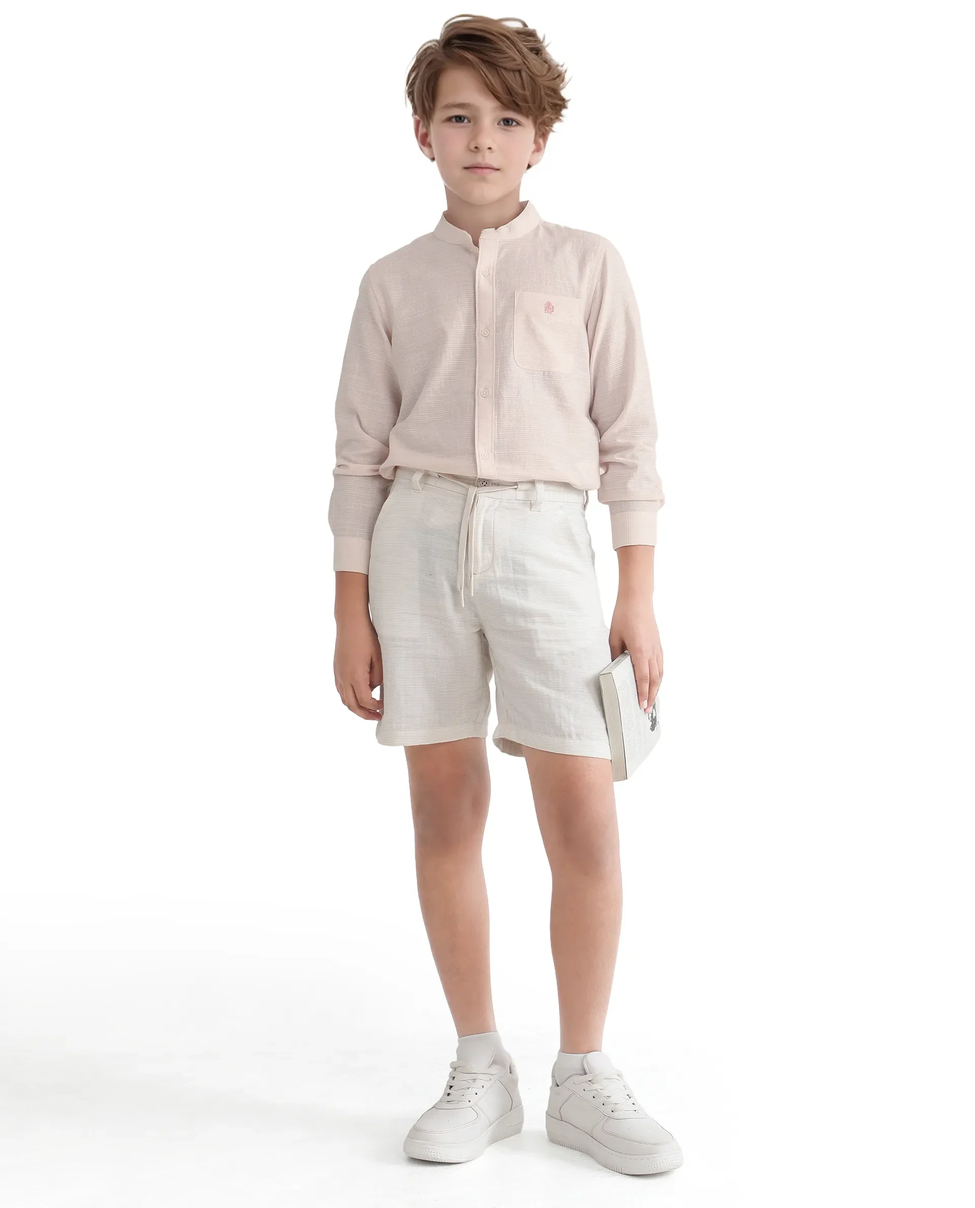 Rare Ones Kids Nexo Peach Cotton Full Sleeve Button Striped Regular Fit Shirt - Image 2