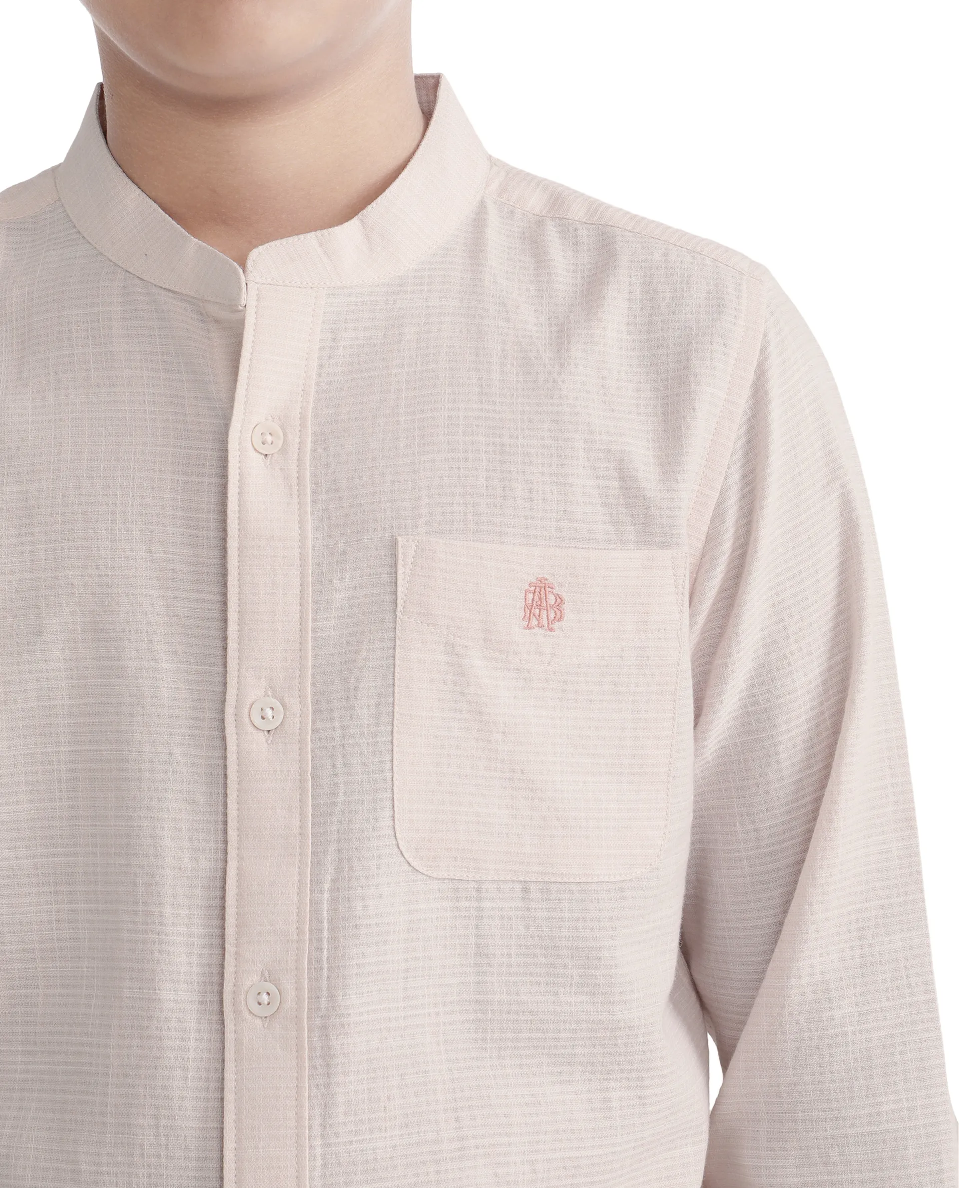 Rare Ones Kids Nexo Peach Cotton Full Sleeve Button Striped Regular Fit Shirt - Image 3