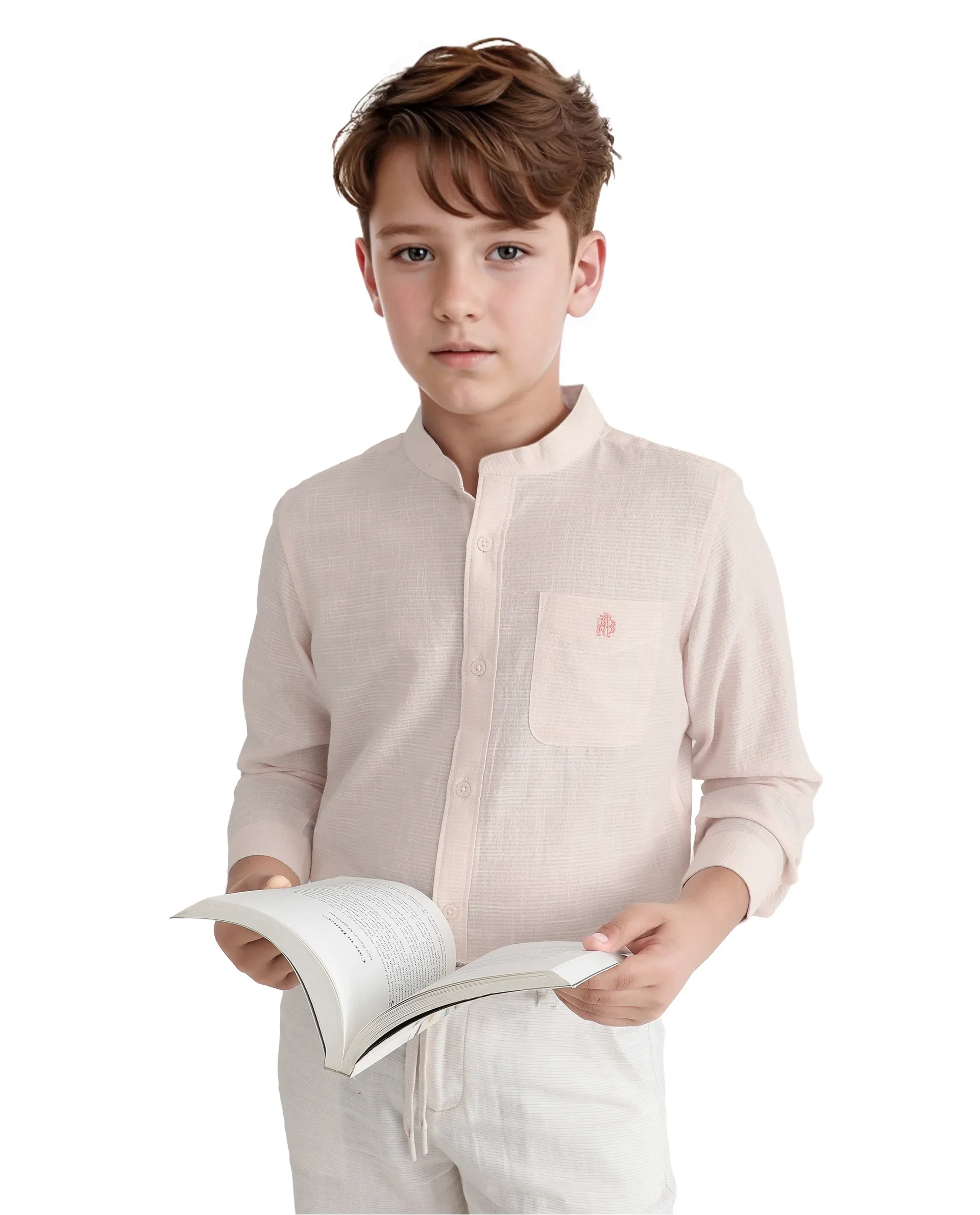 Rare Ones Kids Nexo Peach Cotton Full Sleeve Button Striped Regular Fit Shirt - Image 4
