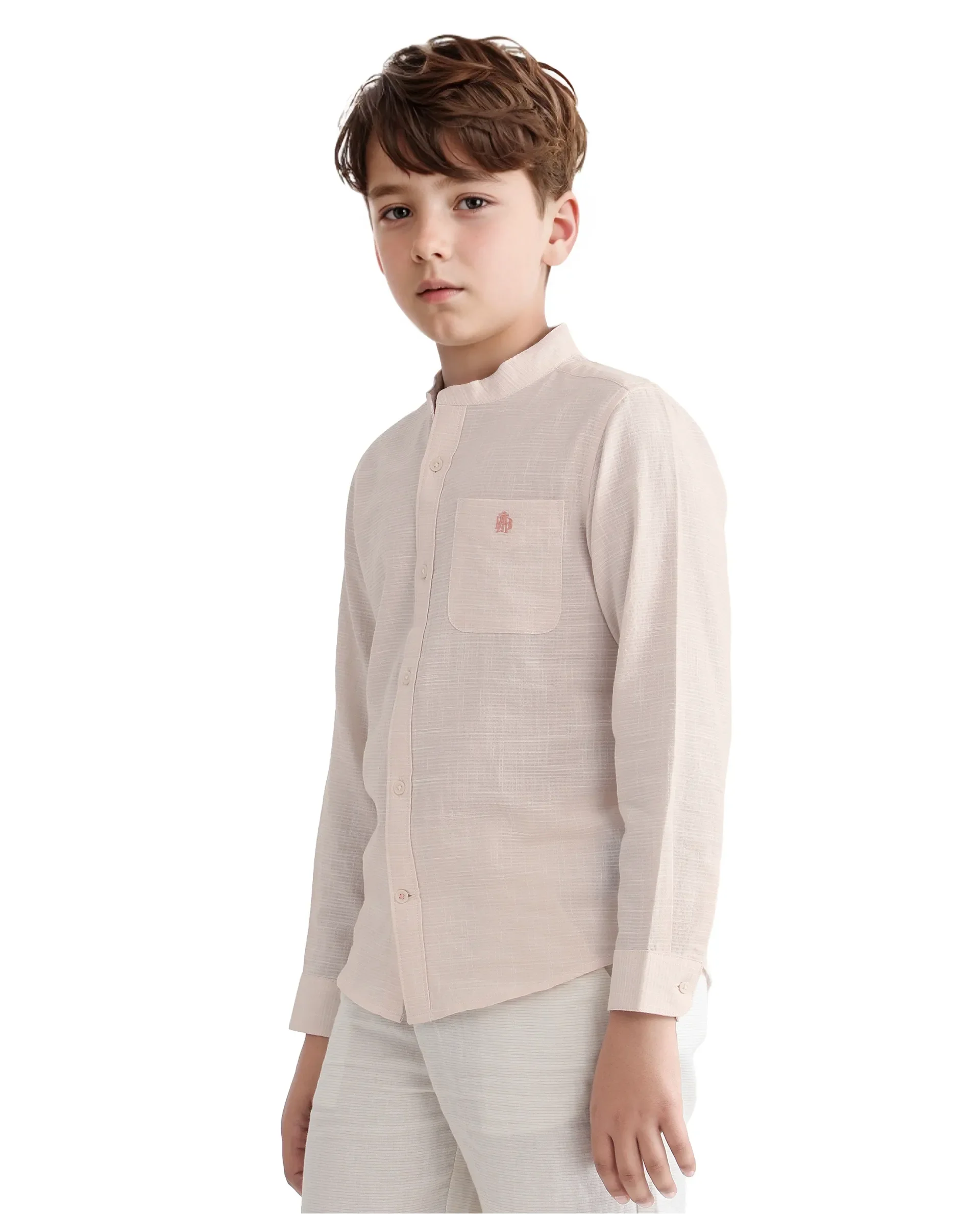 Rare Ones Kids Nexo Peach Cotton Full Sleeve Button Striped Regular Fit Shirt - Image 5