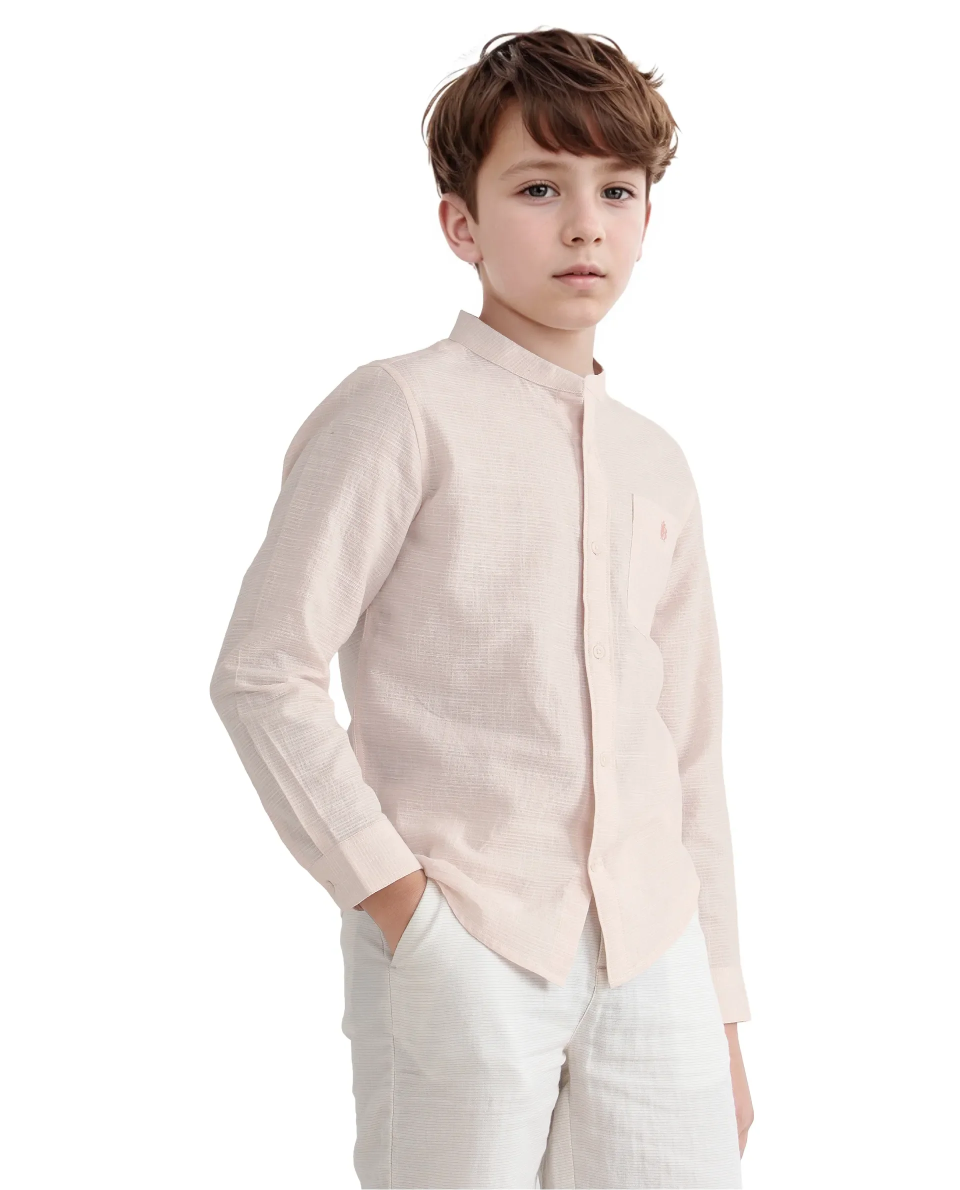 Rare Ones Kids Nexo Peach Cotton Full Sleeve Button Striped Regular Fit Shirt - Image 6