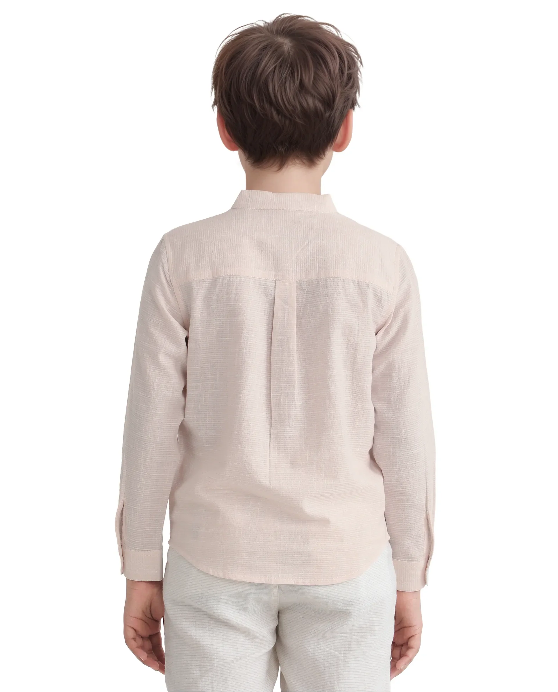 Rare Ones Kids Nexo Peach Cotton Full Sleeve Button Striped Regular Fit Shirt - Image 7