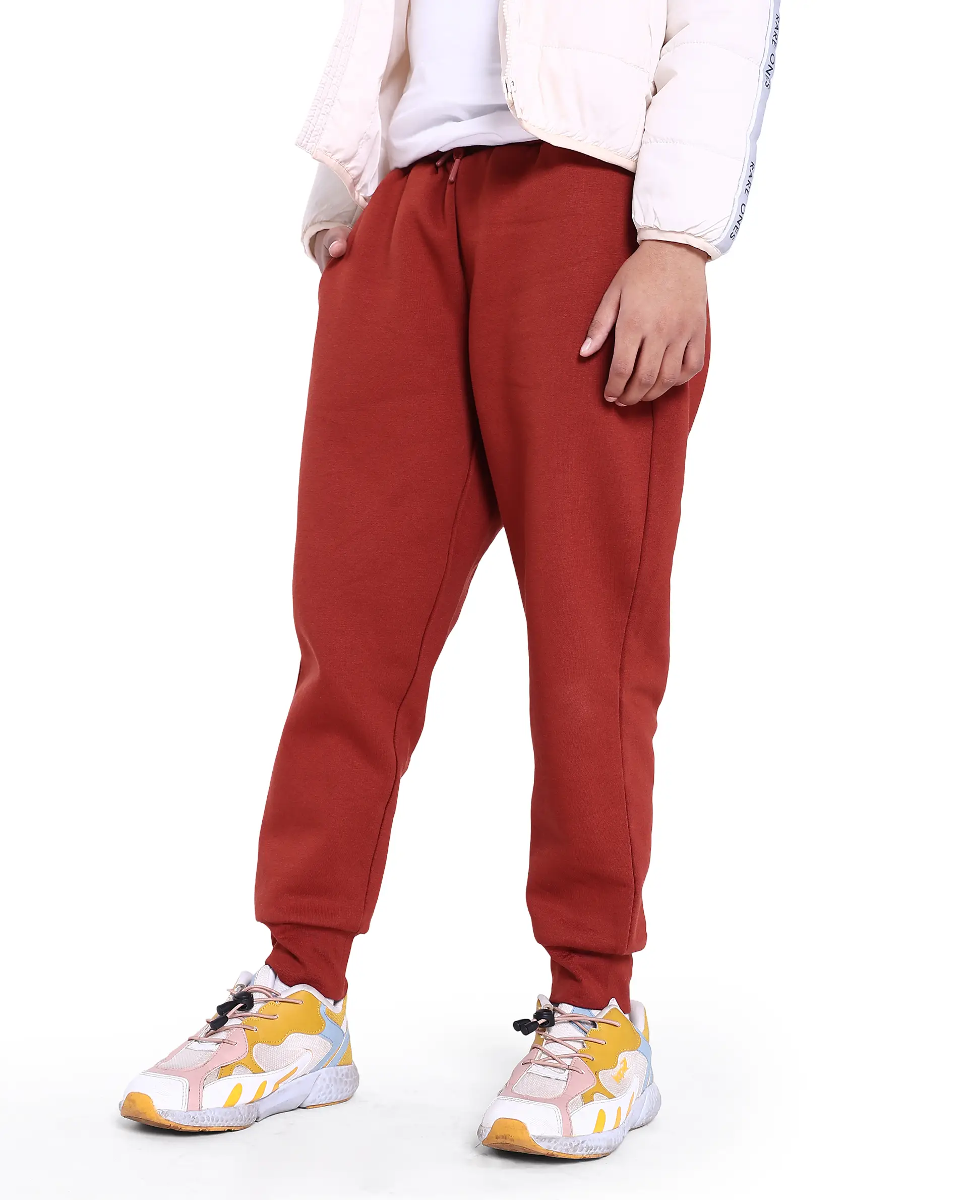 Rare Ones Kids Nir Rust Cotton Poly Drawstring Closure Regular Fit Plain Trackpant - Image 2