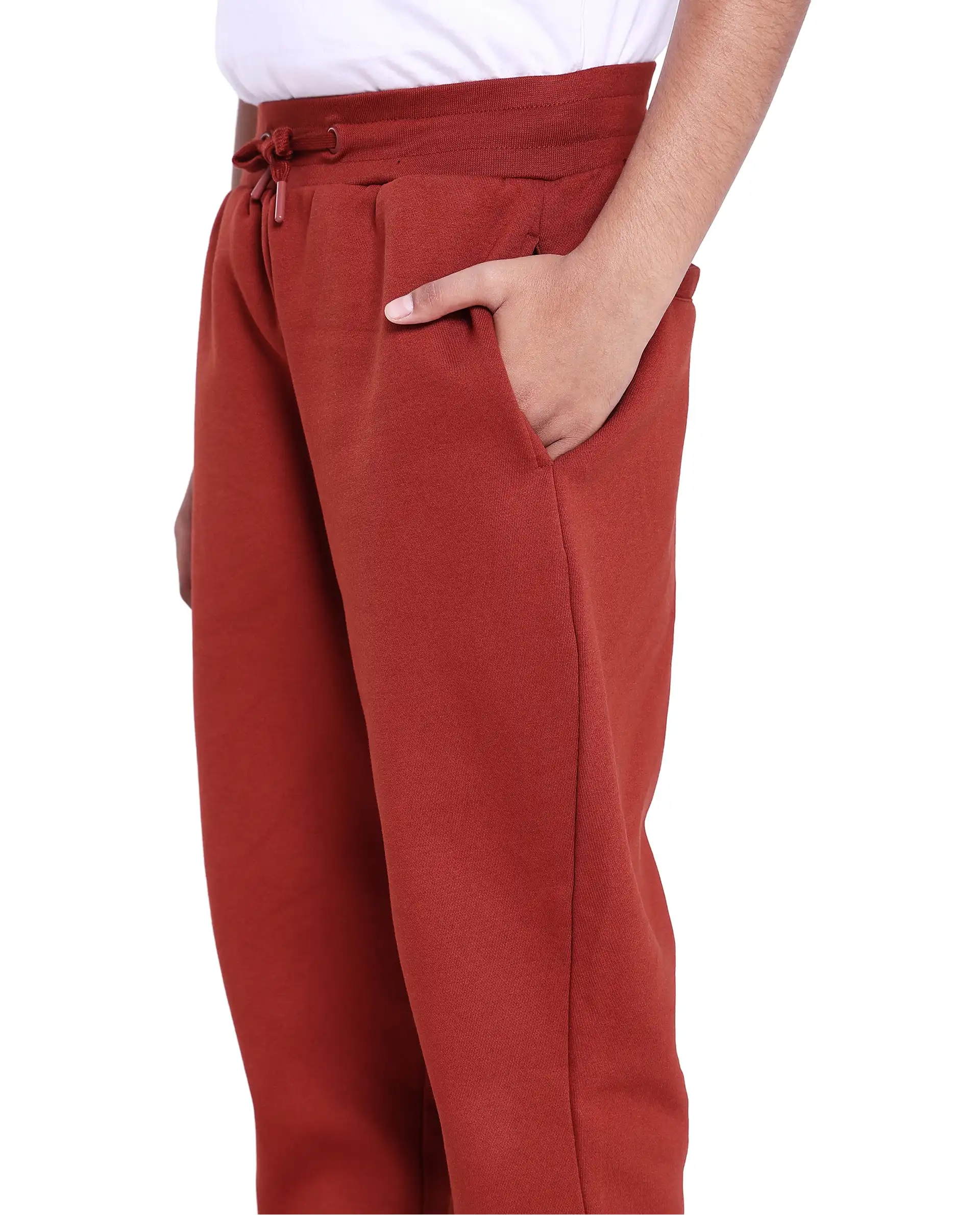 Rare Ones Kids Nir Rust Cotton Poly Drawstring Closure Regular Fit Plain Trackpant - Image 3