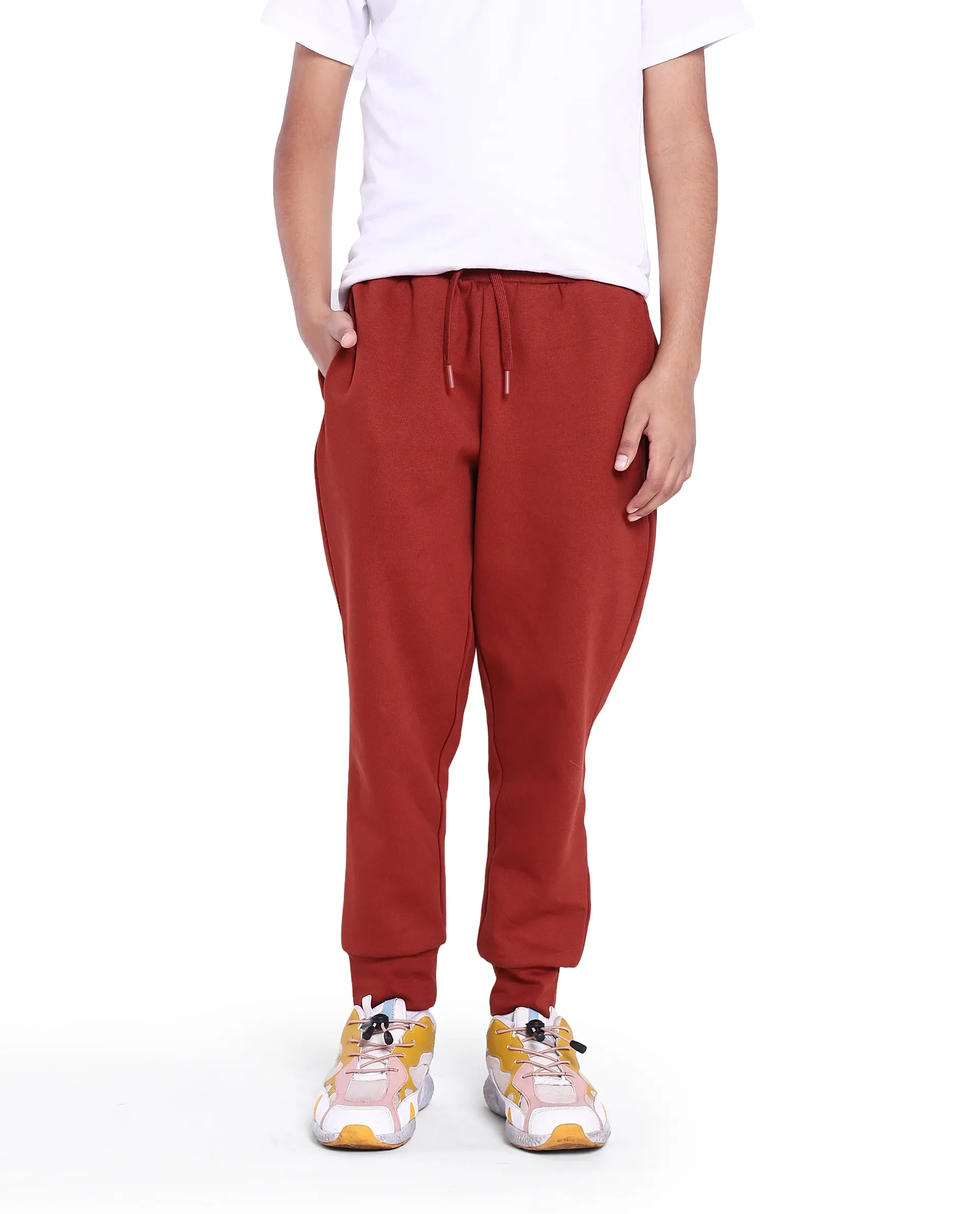 Rare Ones Kids Nir Rust Cotton Poly Drawstring Closure Regular Fit Plain Trackpant - Image 4