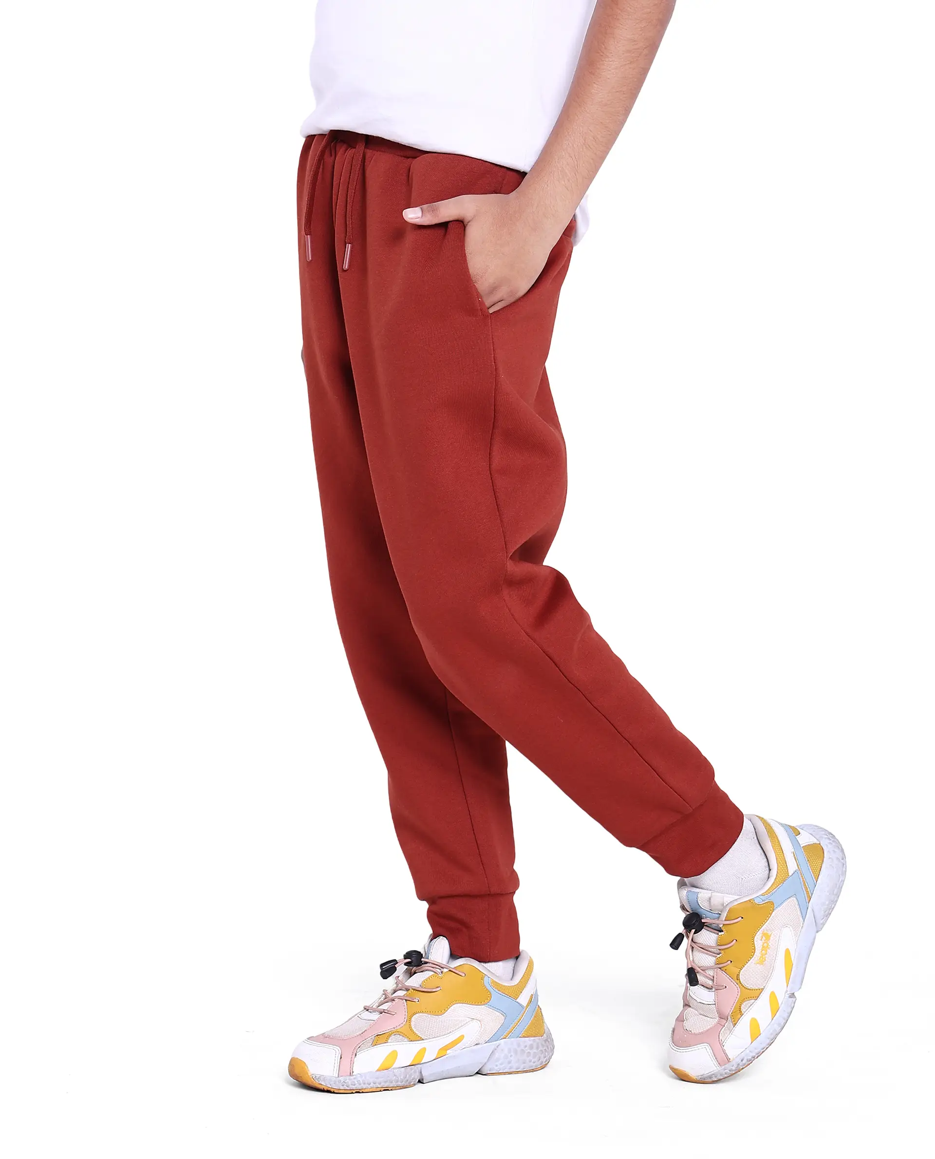 Rare Ones Kids Nir Rust Cotton Poly Drawstring Closure Regular Fit Plain Trackpant - Image 5