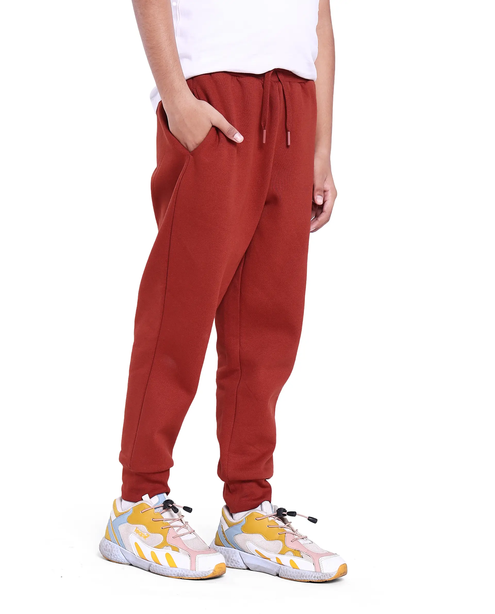 Rare Ones Kids Nir Rust Cotton Poly Drawstring Closure Regular Fit Plain Trackpant - Image 6