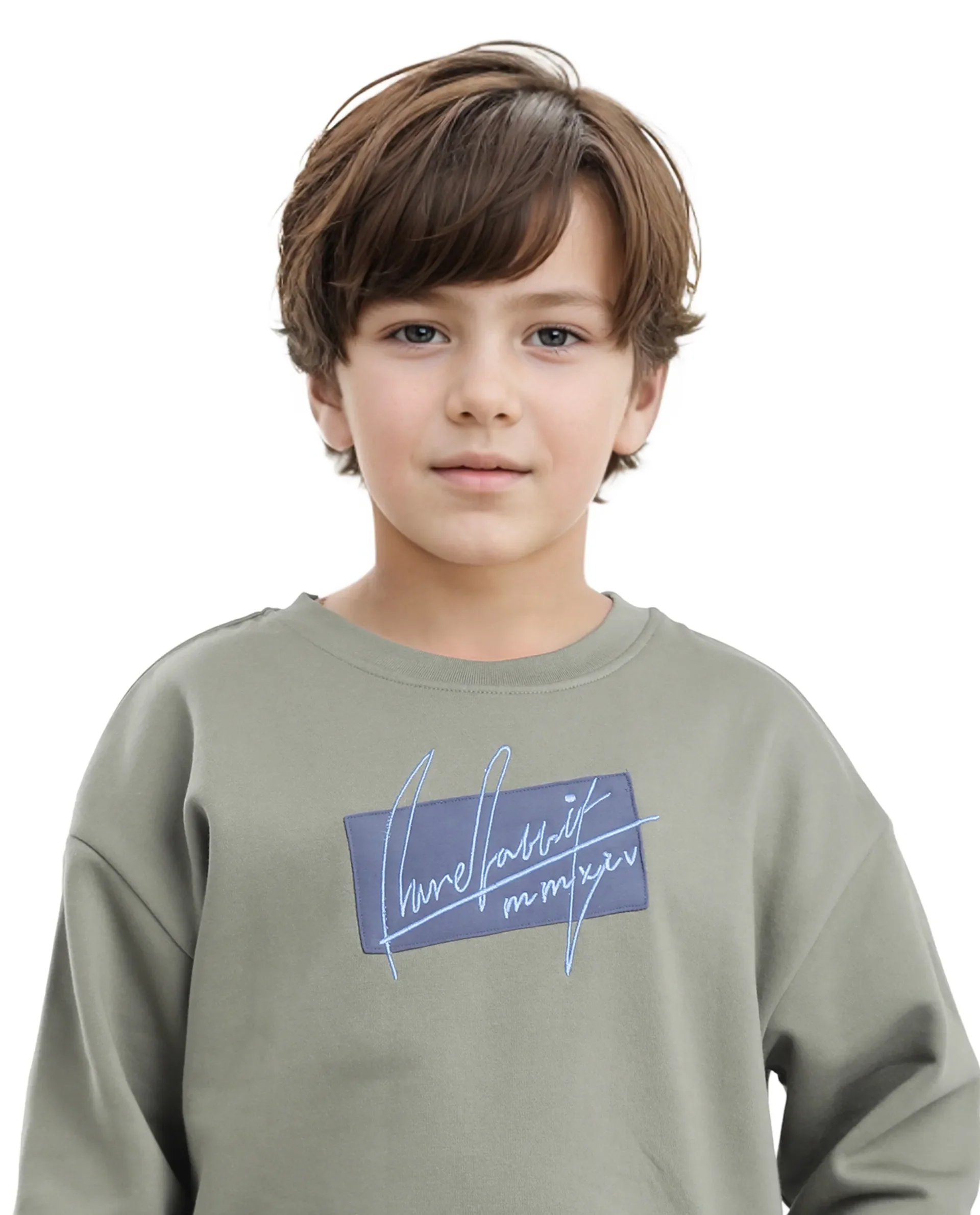 Rare Ones Kids Niret Dusky Green Cotton Poly Full Sleeve Embroidered Sweatshirt - Image 2
