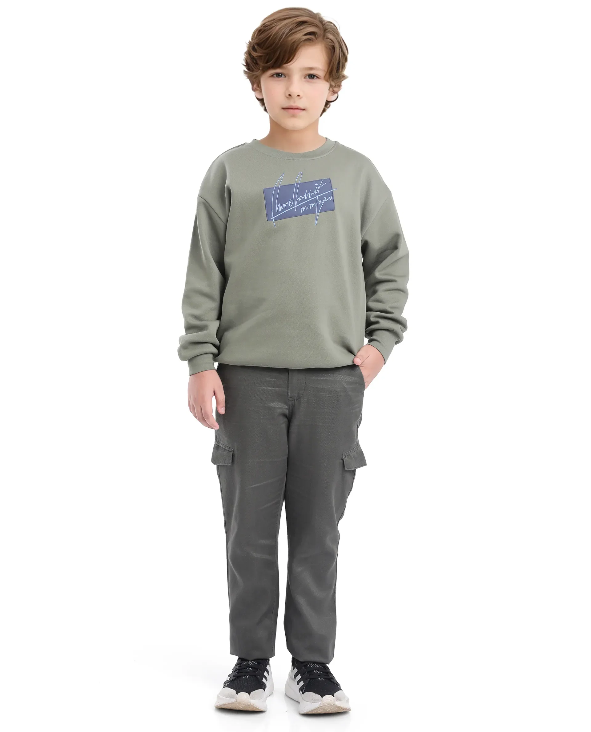 Rare Ones Kids Niret Dusky Green Cotton Poly Full Sleeve Embroidered Sweatshirt - Image 4