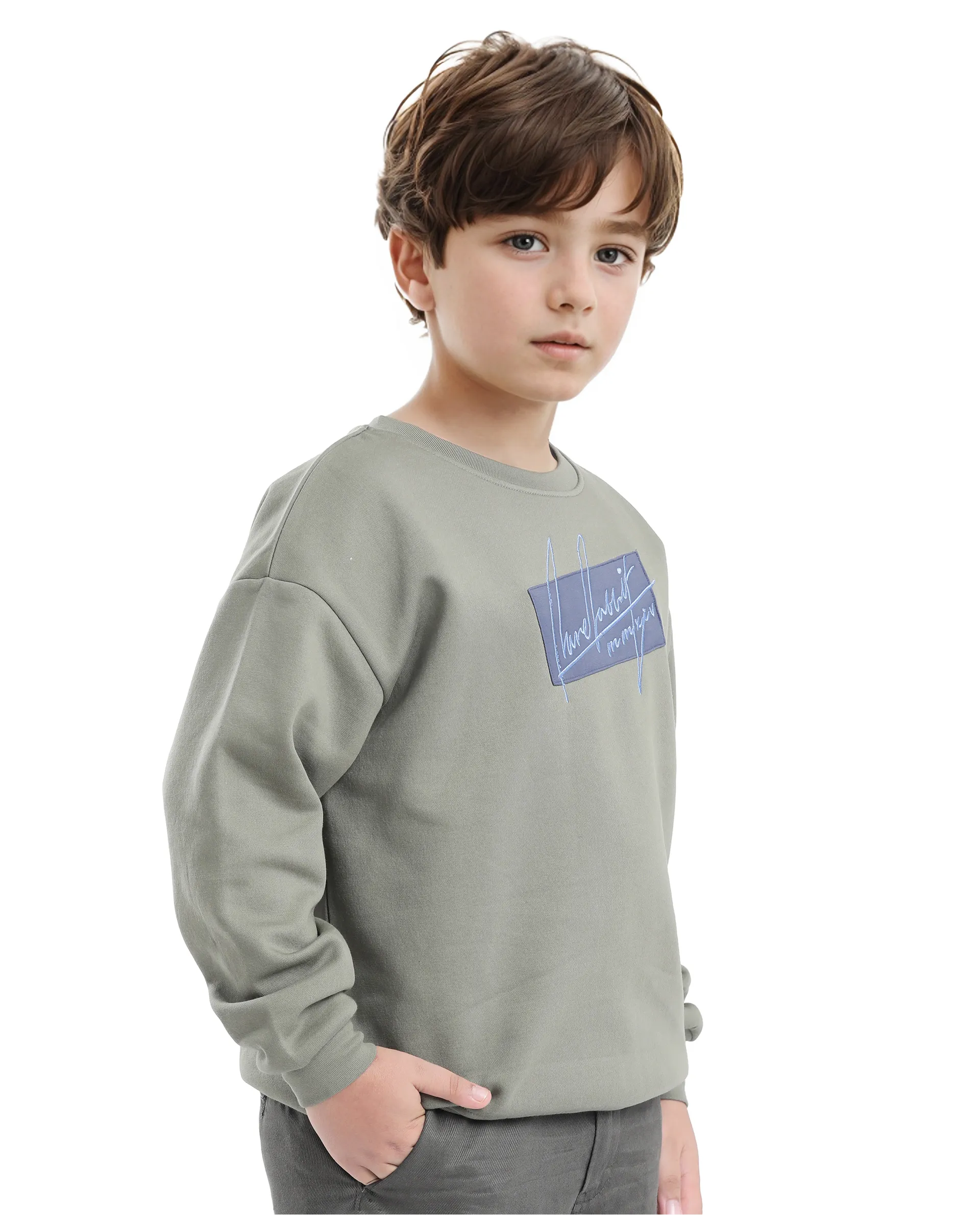 Rare Ones Kids Niret Dusky Green Cotton Poly Full Sleeve Embroidered Sweatshirt - Image 5