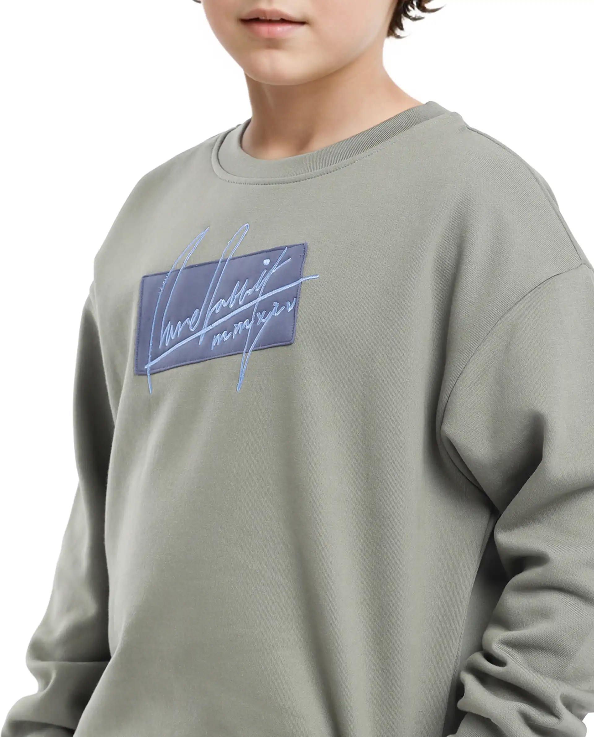 Rare Ones Kids Niret Dusky Green Cotton Poly Full Sleeve Embroidered Sweatshirt - Image 6