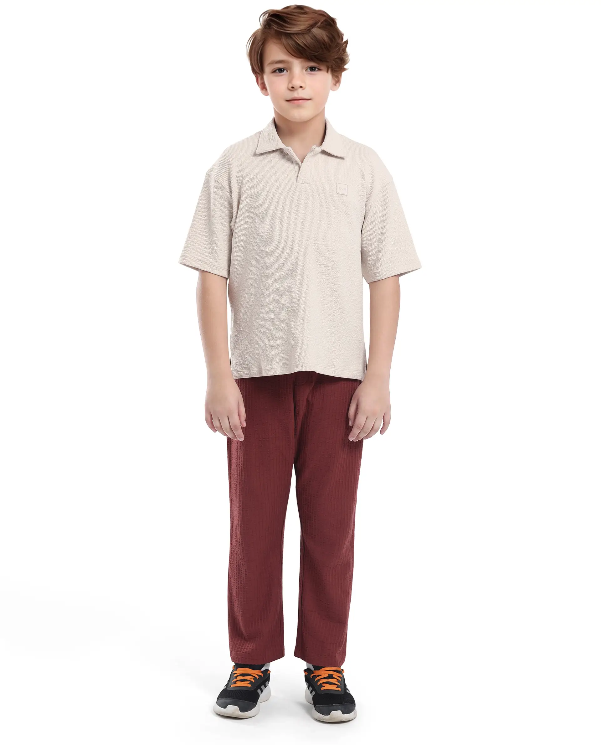 Rare Ones Kids Nisk Light Beige Polyester Blend Short Sleeve Polo Collar Solid Polo - Image 2
