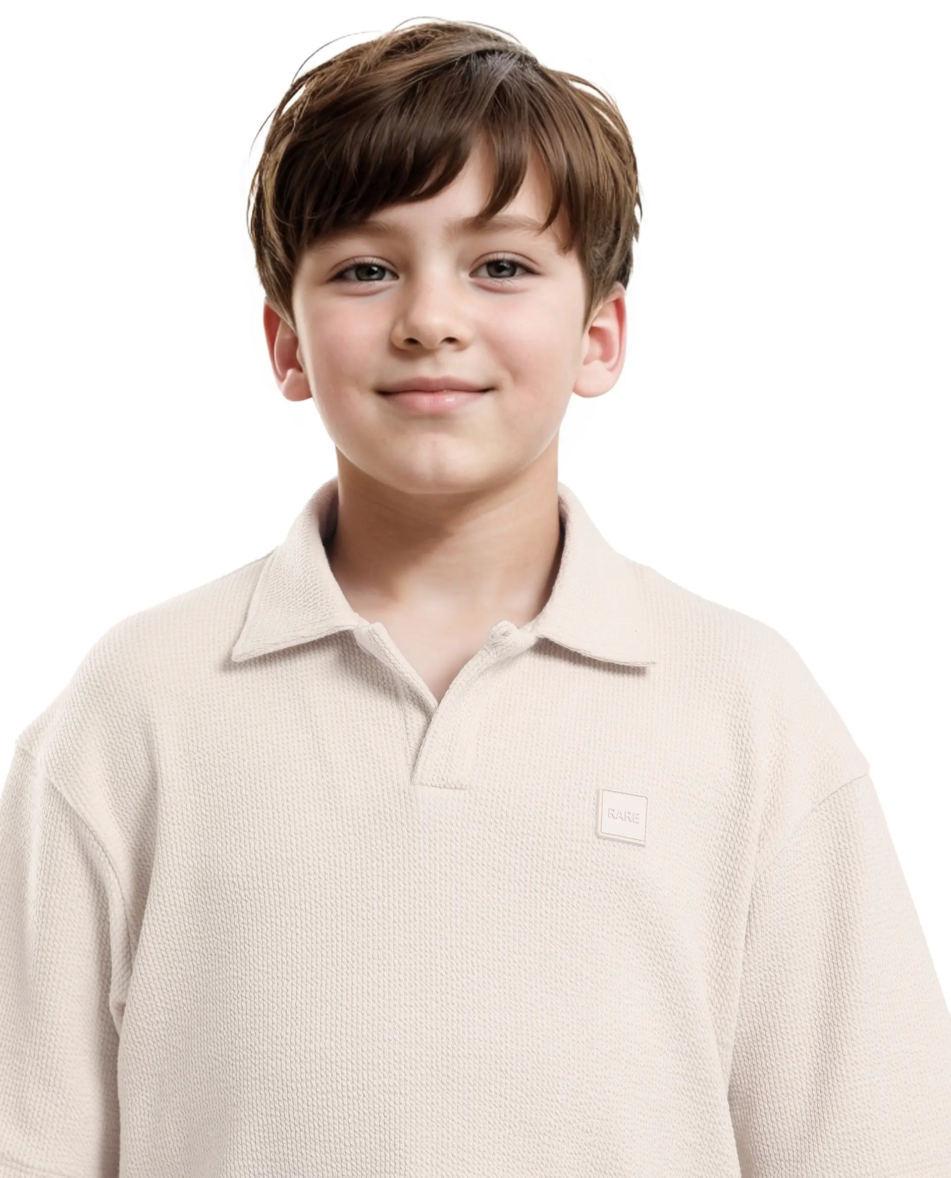 Rare Ones Kids Nisk Light Beige Polyester Blend Short Sleeve Polo Collar Solid Polo - Image 3