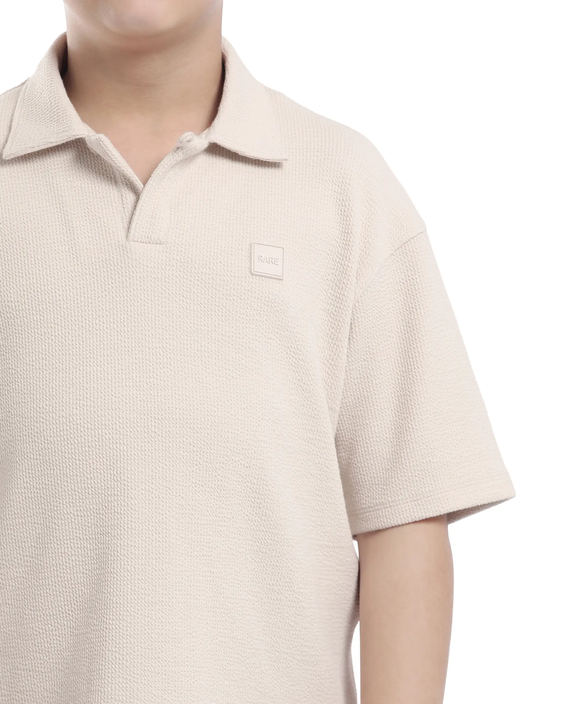 Rare Ones Kids Nisk Light Beige Polyester Blend Short Sleeve Polo Collar Solid Polo - Image 4
