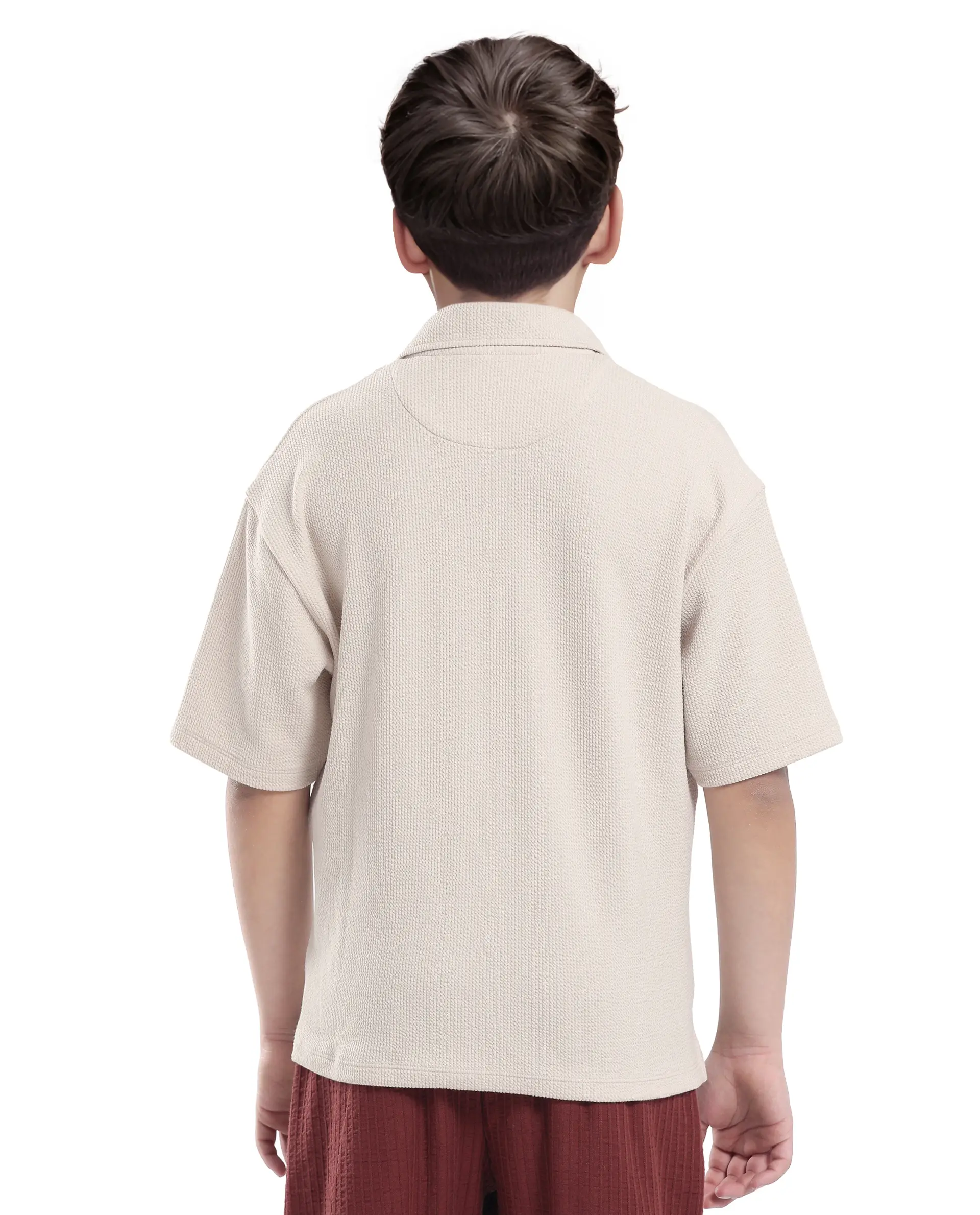 Rare Ones Kids Nisk Light Beige Polyester Blend Short Sleeve Polo Collar Solid Polo - Image 7