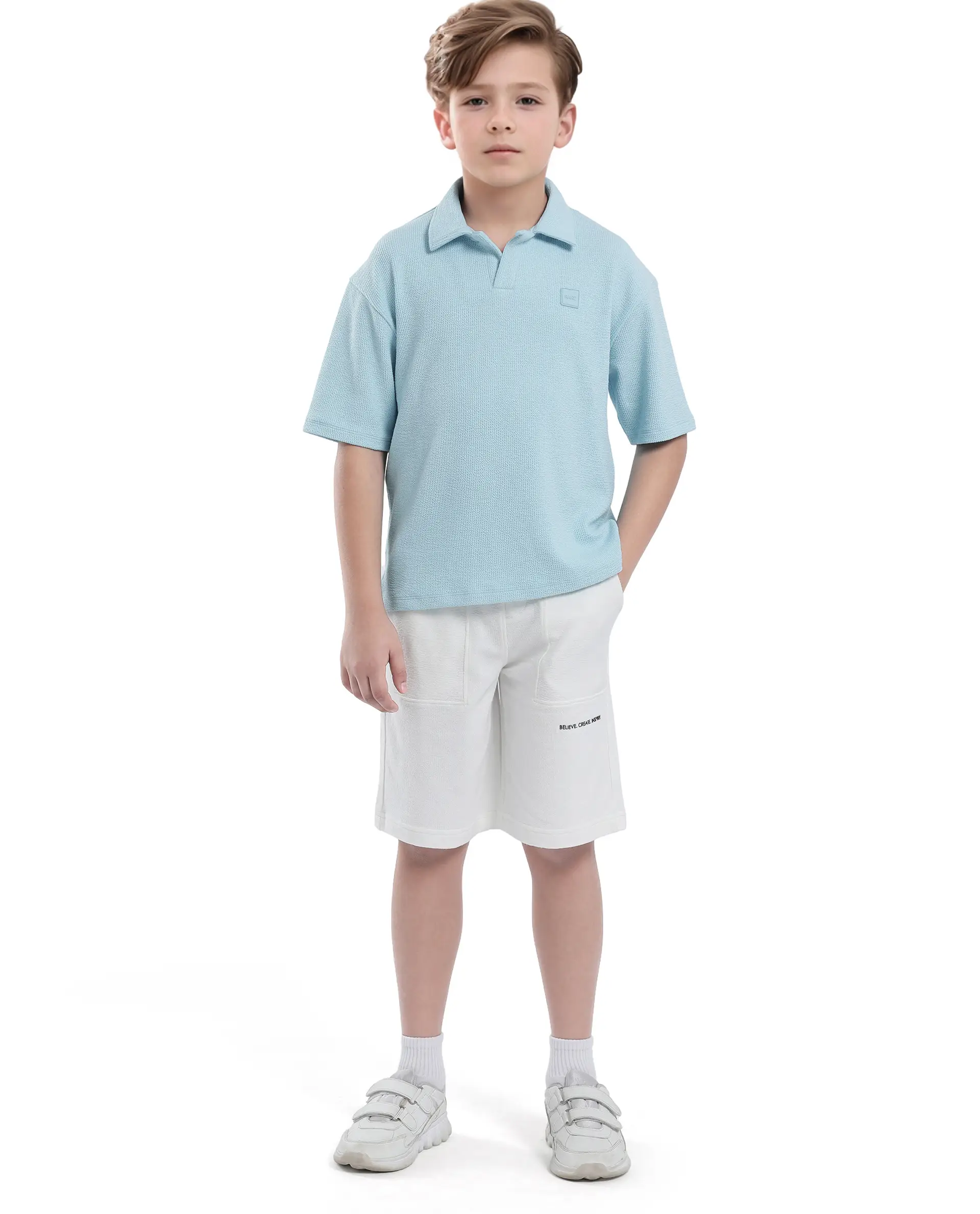 Rare Ones Kids Nisk Pastel Blue Polyester Blend Short Sleeve Polo Collar Solid Polo - Image 2