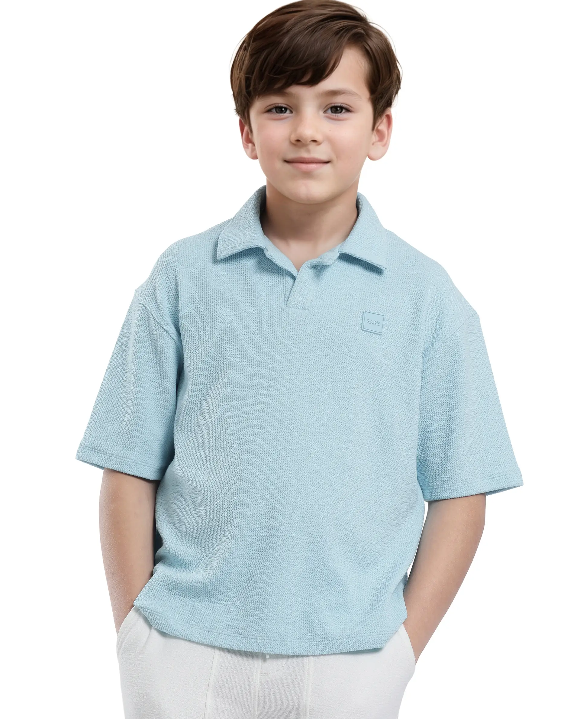Rare Ones Kids Nisk Pastel Blue Polyester Blend Short Sleeve Polo Collar Solid Polo - Image 5